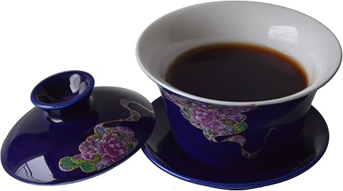 Miniatura 2 de Yxhupot Gaiwan 5 oz/5.1 fl oz Blue White Porcelana Sancai Teacups Rich Peony Tureen (flor de cloor)