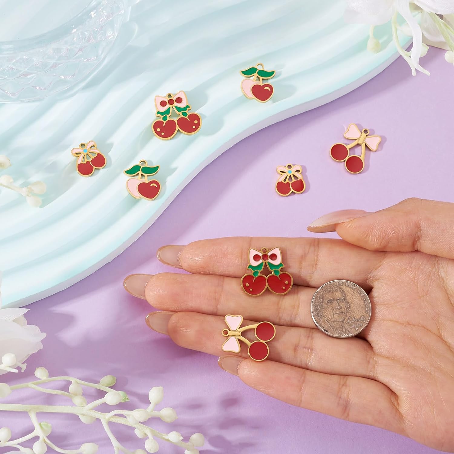 Fruit Enamel Charms Assorted Fruits Stainless Steel Charms Metal Fruit Dangle Pendants for DIY Crafts Necklace Earring Keychain Jewelry Making - Image 4