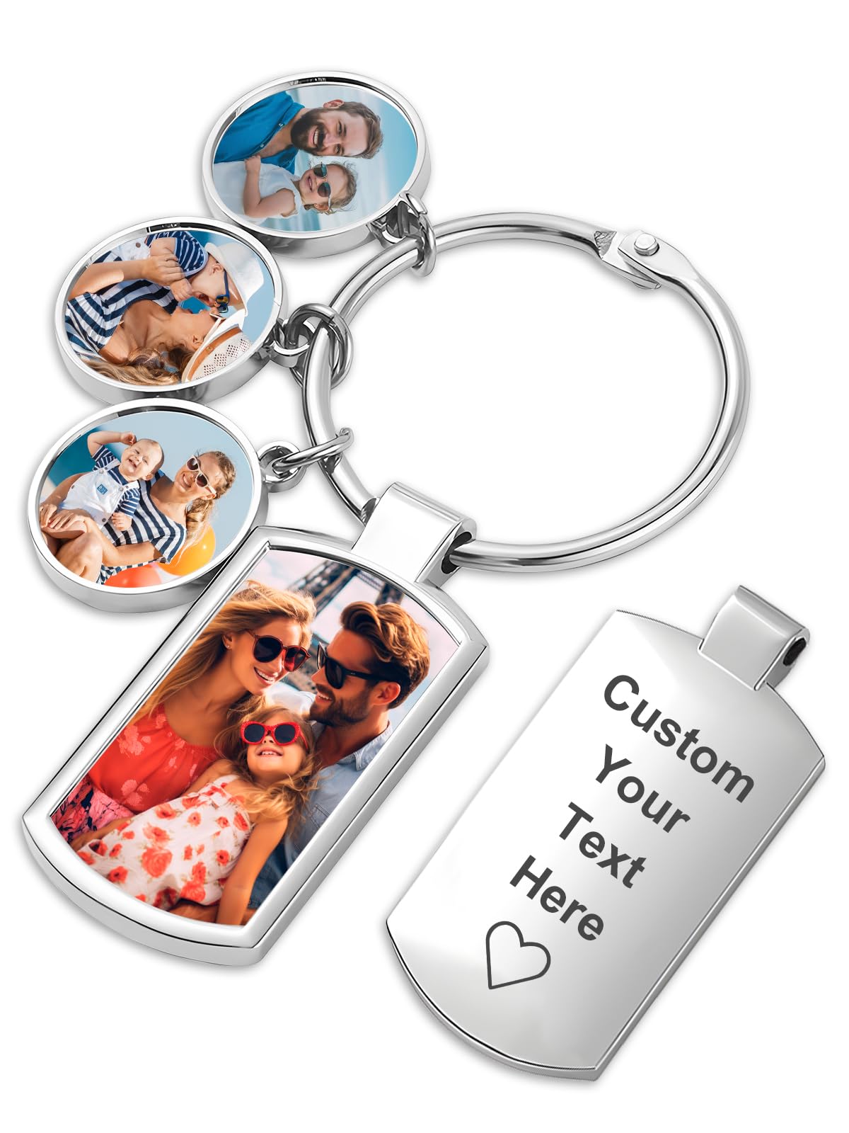 BEXOA Personalised Keyring Photo,Custom Keyrings with Picture Text Double Sided,Personalised Christmas,Birthday,Father Day,Mother's Day Gifts for Men Women (4 Photos & Text)