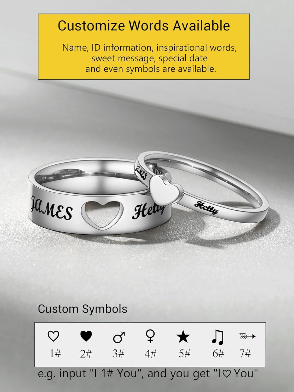 Custom Promise Rings for Couple, Gold Plated/Black Plated with 316L Stainless Steel Matching Rings, Engagement Wedding Bands for Him and Her, Come with Box