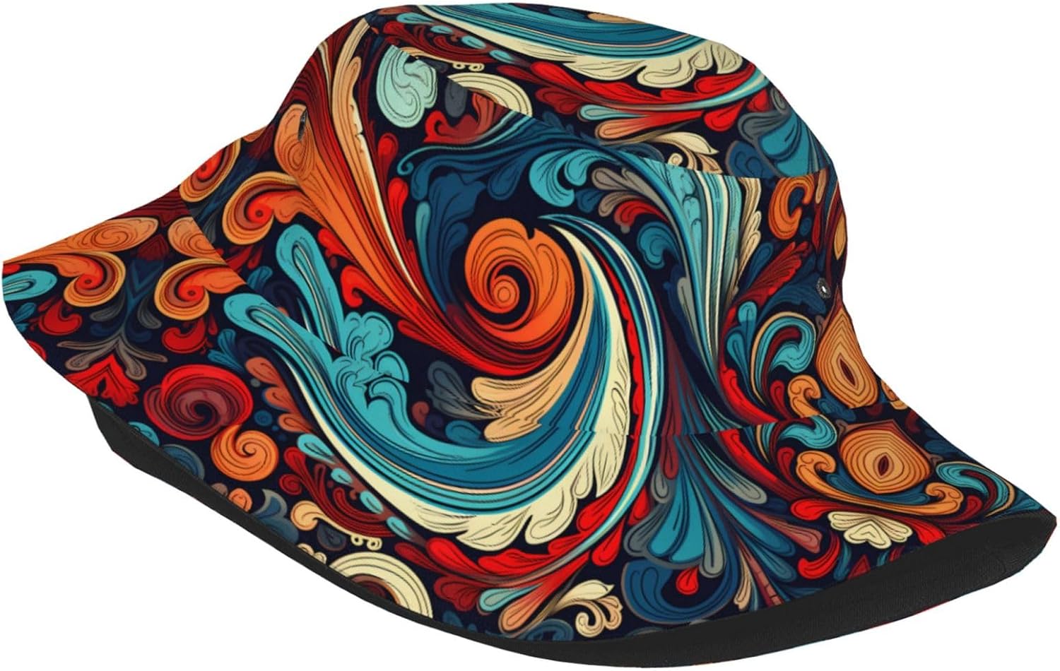 Vivid Patterns Prints Summer Outdoor Travel Bucket hat, a Beach Sun hat Suitable for Both Men and Women Black