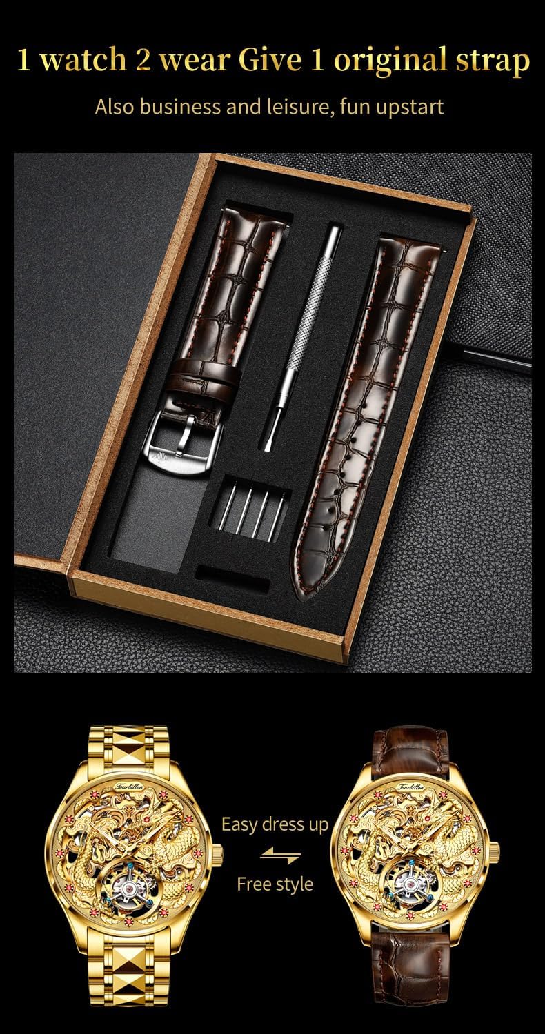 OLEVS Men Automatic Watch Diamond Skeleton Mechanical Original Luxury Self Winding Moon Phase Calendar Waterproof Wrist Watch for Men - Image 2