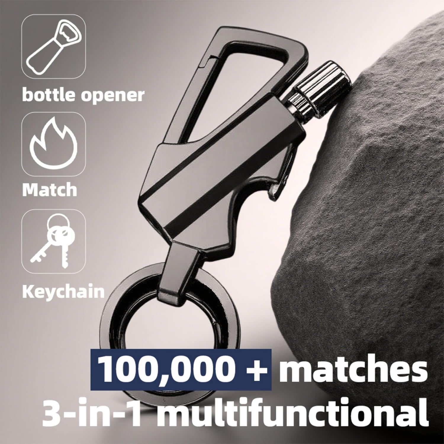 Permanent Match Bottle Opener Metal Keychain Lighter, Reusable Survival Fire Starter, Emergency Waterproof Striker Stick Kit, Great for Camping, BBQ, and Adventures, No Kerosene (2Pcs)