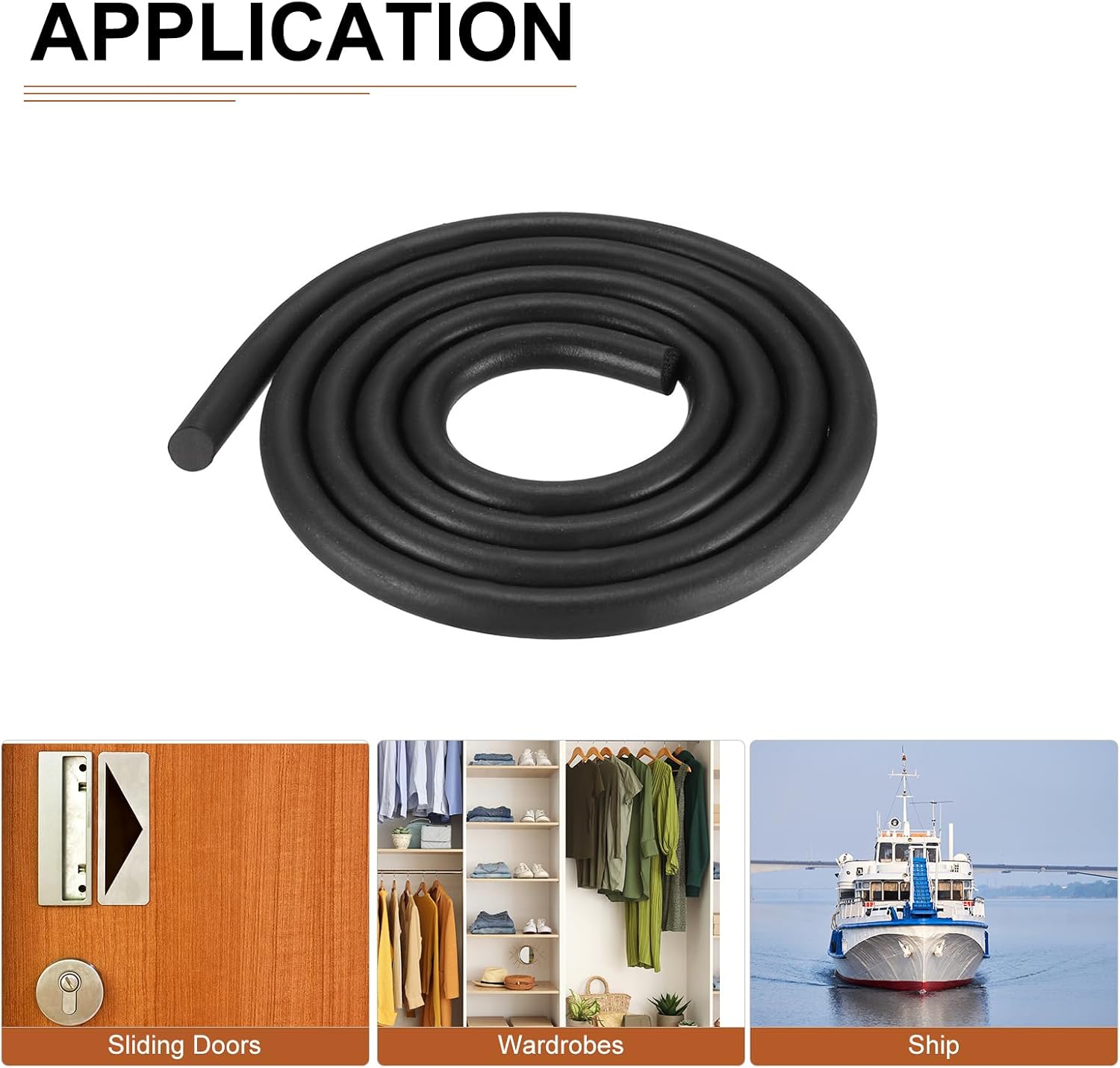 DTGN 10mm x 6meters(DXL) Nitrile Rubber Round Seal Strip - 1Pack - Good for DIY Furniture - Round Solid Weather Stripping - Black