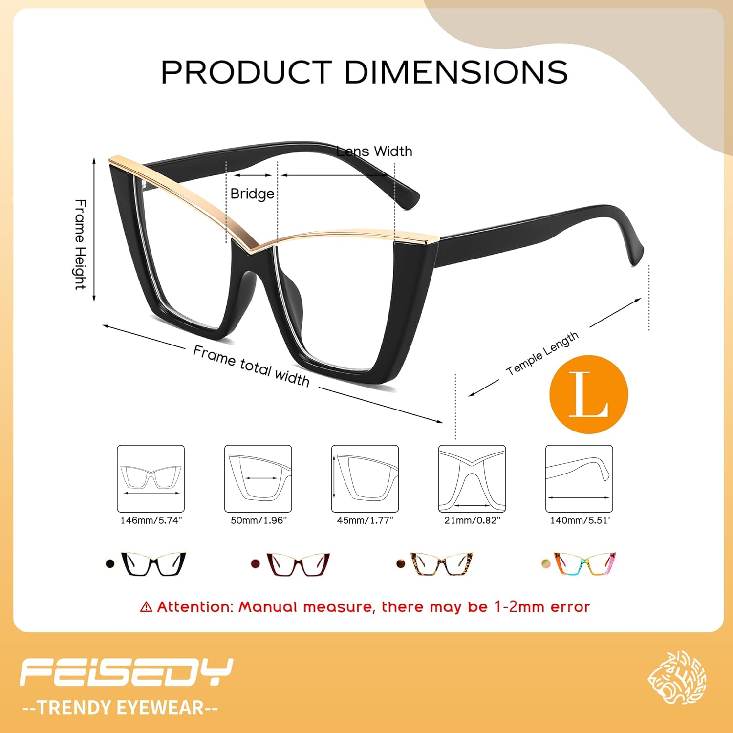 FEISEDY Fashion Cat Eye Blue Light Blocking Glasses for Women Fake Retro Eyeglasses Oversized Stylish Eyewear Frame B0240 - Image 5