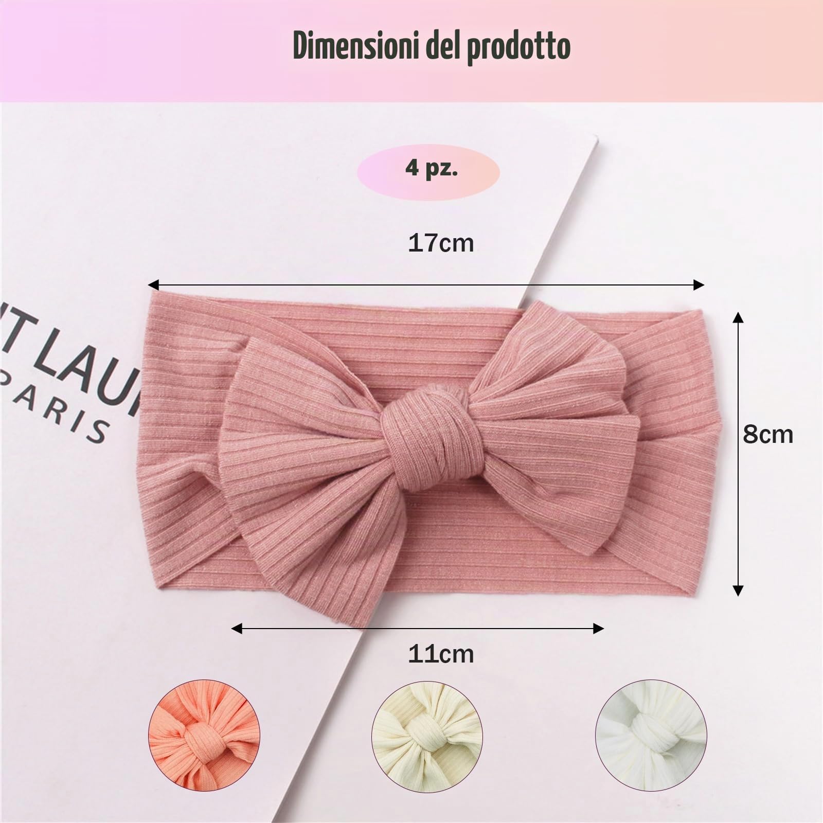 4 Pezzi Fasce Bambina Neonata,Fascia Neonato in Cotone,Elastica Fascette Per Capelli Per Fiocchi,Fascia Per Turbante,Accessori per Bambina Neonata 0-3 Anni(Rosa/Bianco/Beige/Pesca)