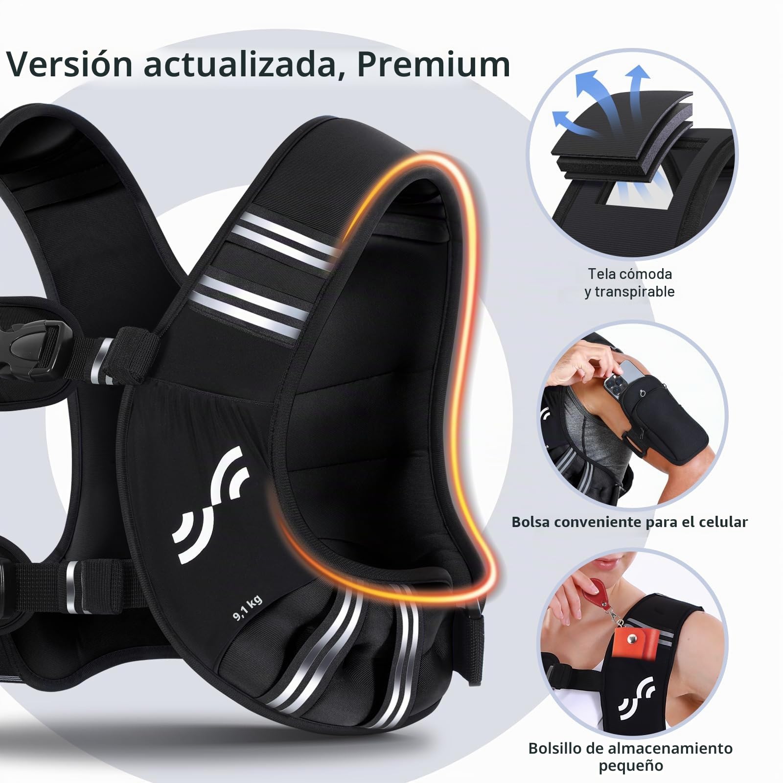 Sportneer Chaleco con peso para entrenamiento de correr, 8 libras/5,4 kg/11 kg, chaleco de peso con rayas reflectantes para fitness y construcción