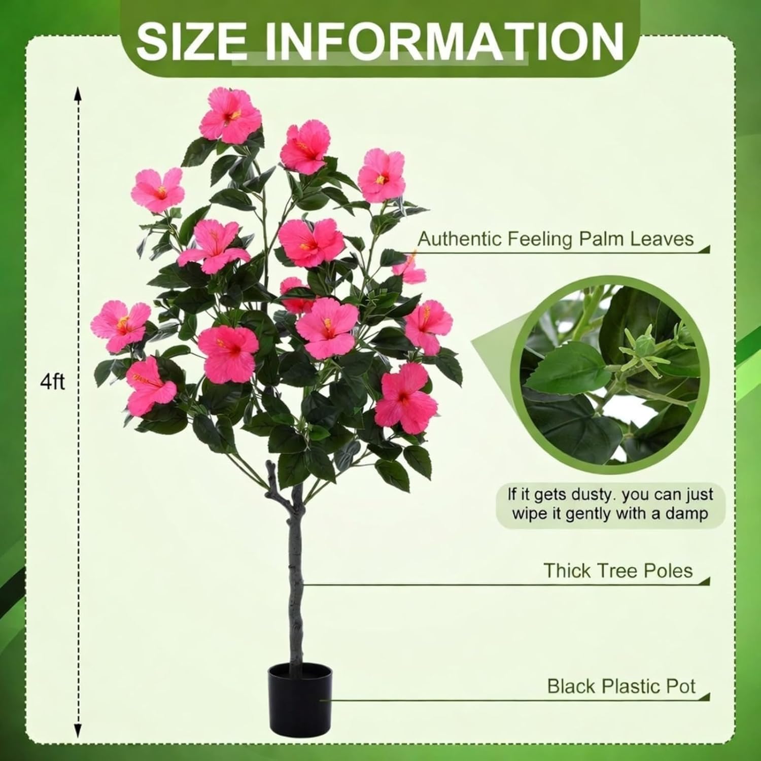 Giegxin 2 Pack 4 ft Artificial Hibiscus Tree Fake with 14 Flowers Hibiscus Tree with Base Silk Faux Flowers Realistic Plant for Front Porch Patio Office Indoor Outdoor Wedding Decor(Rose Red)