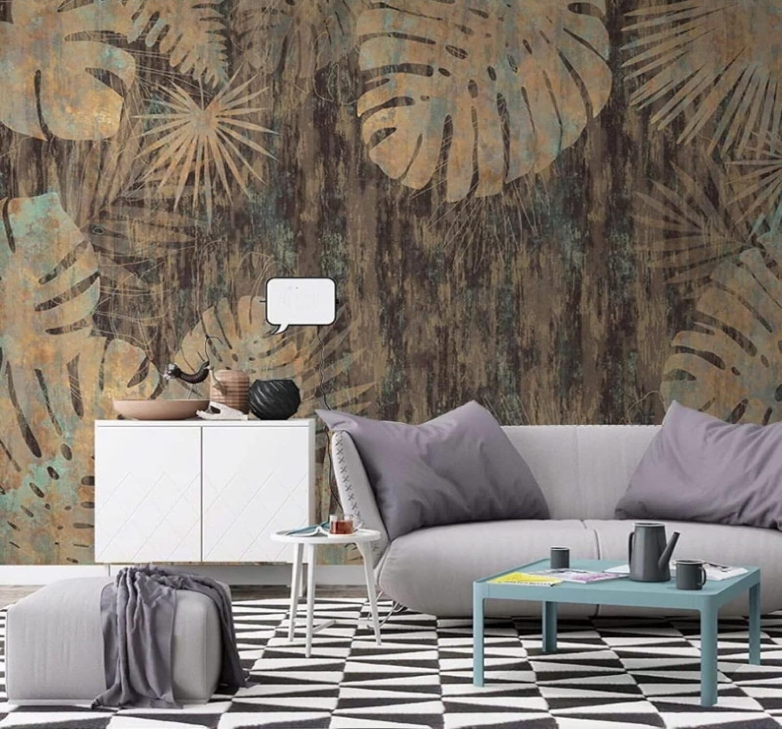 XLMING Abstract Retro Hand Drawn Plants Leaves 3D Wallpaper Luxury Silk Study Dining Feature Sofa Grey Bedroom Living Room Tv Decorative Wall-350cm×256cm