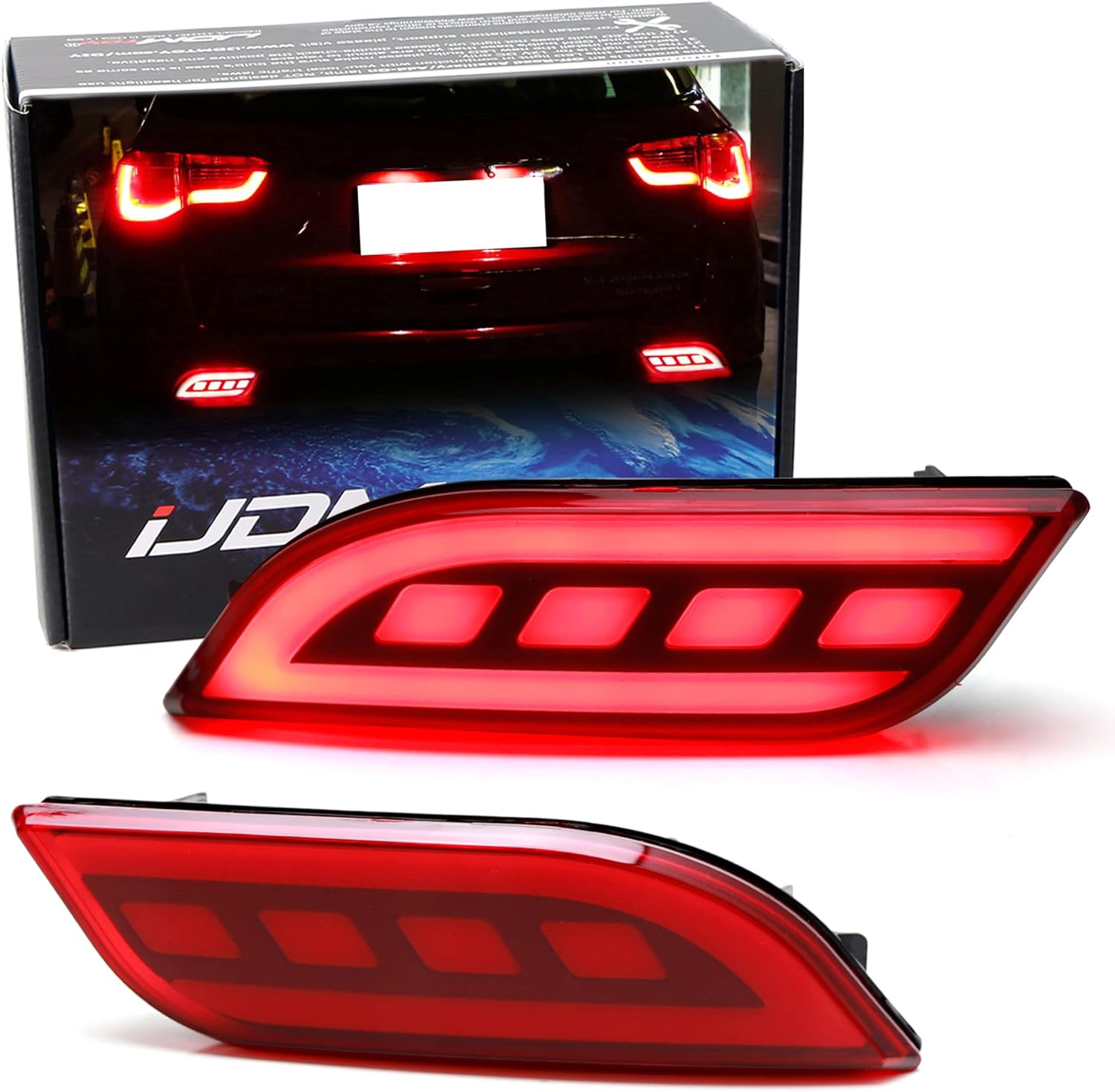iJDMTOY Optic Tube Style LED Bumper Reflector Lights Compatible With Jeep 2017-up Compass, Function as Tail, Brake & Rear Fog Lamps