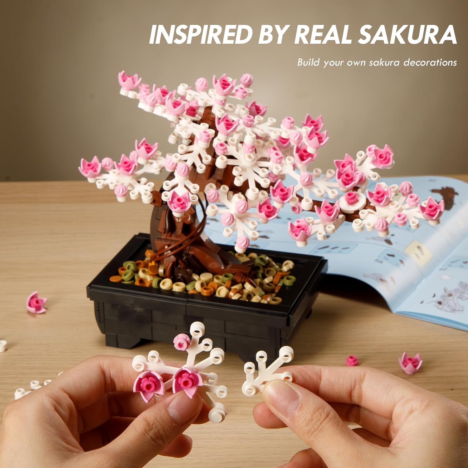 Vamuss 3-In-1Le-go Bonsai Tree Building Set,Cherry Blossom Tree Building Set,DIY Plant Model Botanical Collection Design Kit for Adults,Creative Gift for Home Décor and Office Art