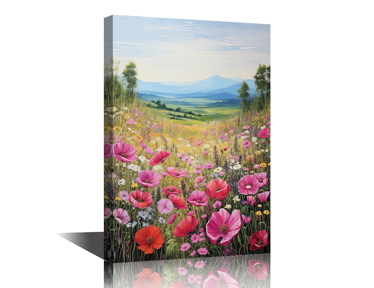 TISHIRON Flowers Framed Wall Art for Living Room Animal Theme Canvas Art Prints Colorful Flowers Artwork for Walls Floral Poster With Wooden Frame Ready to Hang 16" Wx24 Hx1 Panel