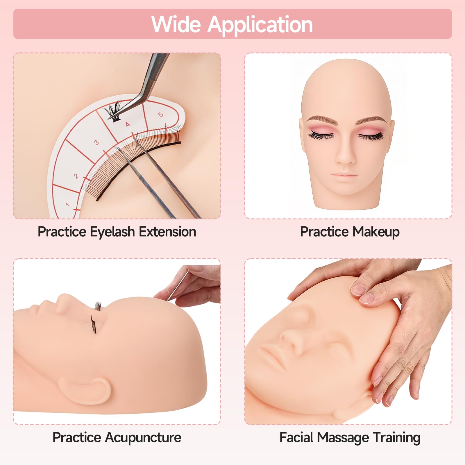 Yofuly Juego de cabeza de ejercicios de extensión de pestañas, maniquí profesional con pestañas postizas, pestañas y entrenamiento de maquillaje para principiantes — view 6