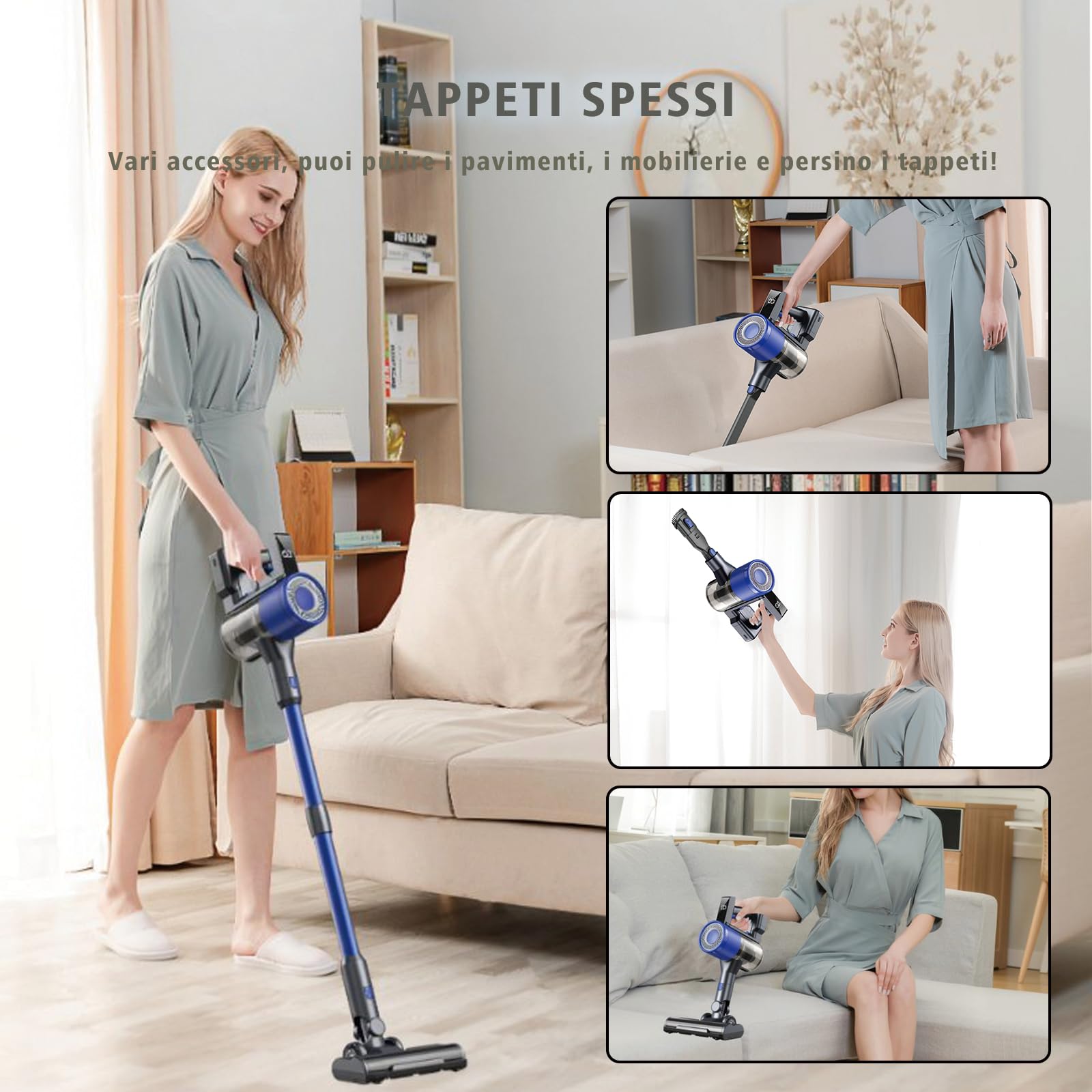 SculifyVita Aspirapolvere Senza Fili Potente 58KPA, Scopa Elettrica con Anti-Groviglio e LED per Peli Animali, 60 Min Autonomia, 2L, HEPA H13, Autoportante