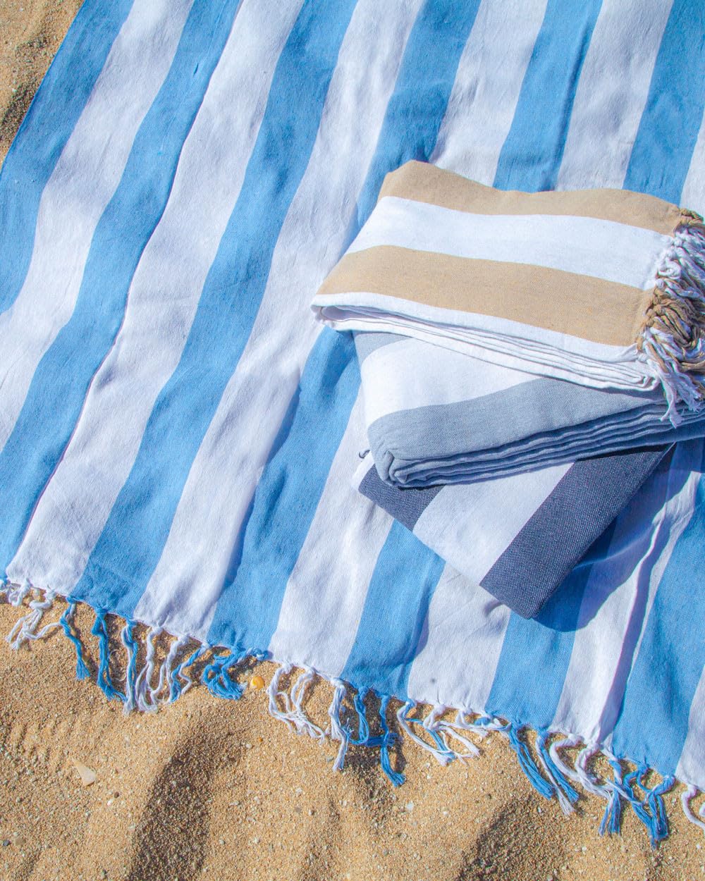 SUN & SURF Gran Foulard de Playa XXL Modelo C 210x240cm | 100% Algodón Reciclado Manta Picnic Ideal para Gran extensión Playa, Montaña y Multiusos Mascotas