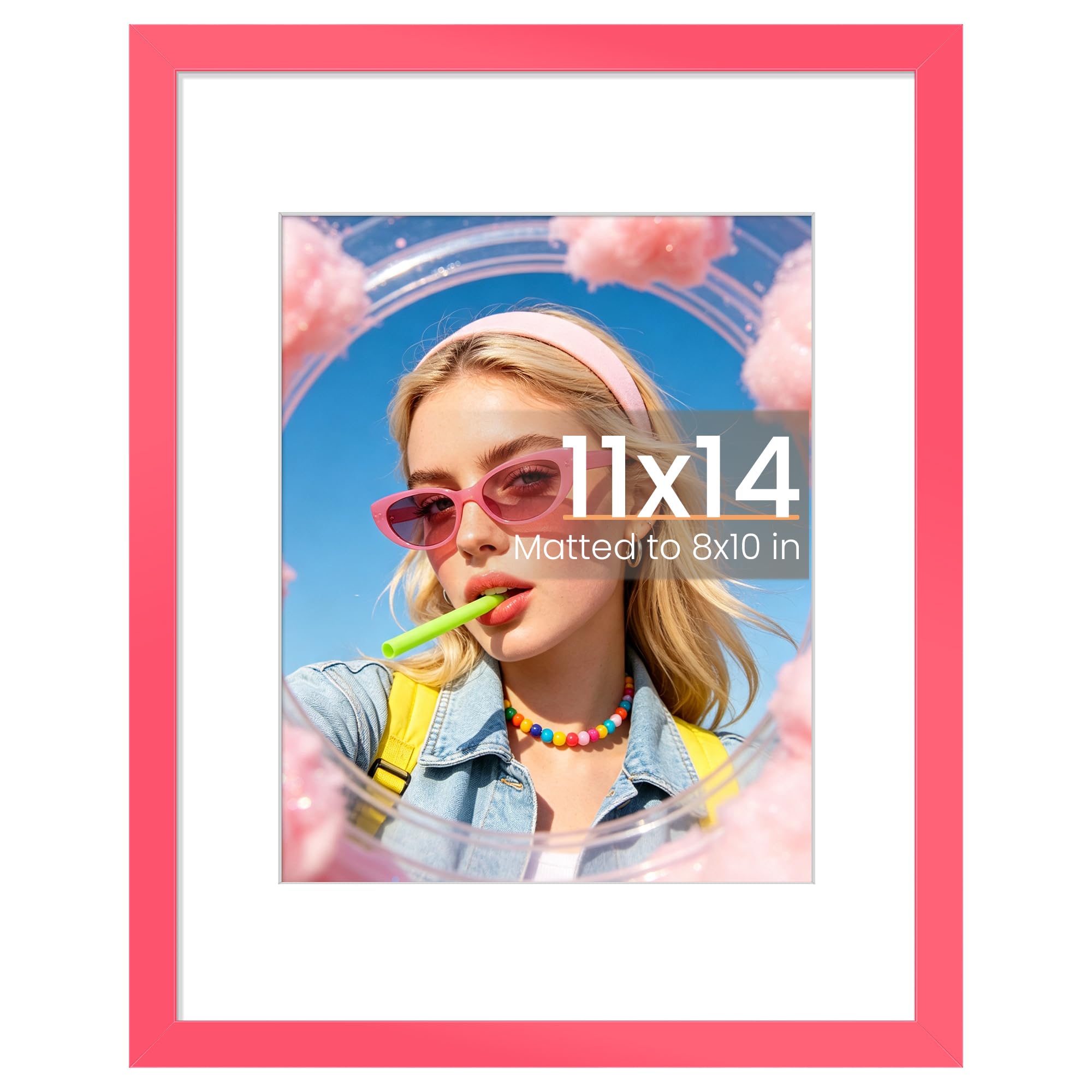 upsimples 11x14 Picture Frame, Wall Decor Photo Frames, Hot Pink 1 Pack | 11 x 14 Frame, 8x10 Frame with Mat for Gallery Wall, Family, Baby, Dog, Dorm, Girl Room, Mothers' Day, Christmas Hot Pink 11x14