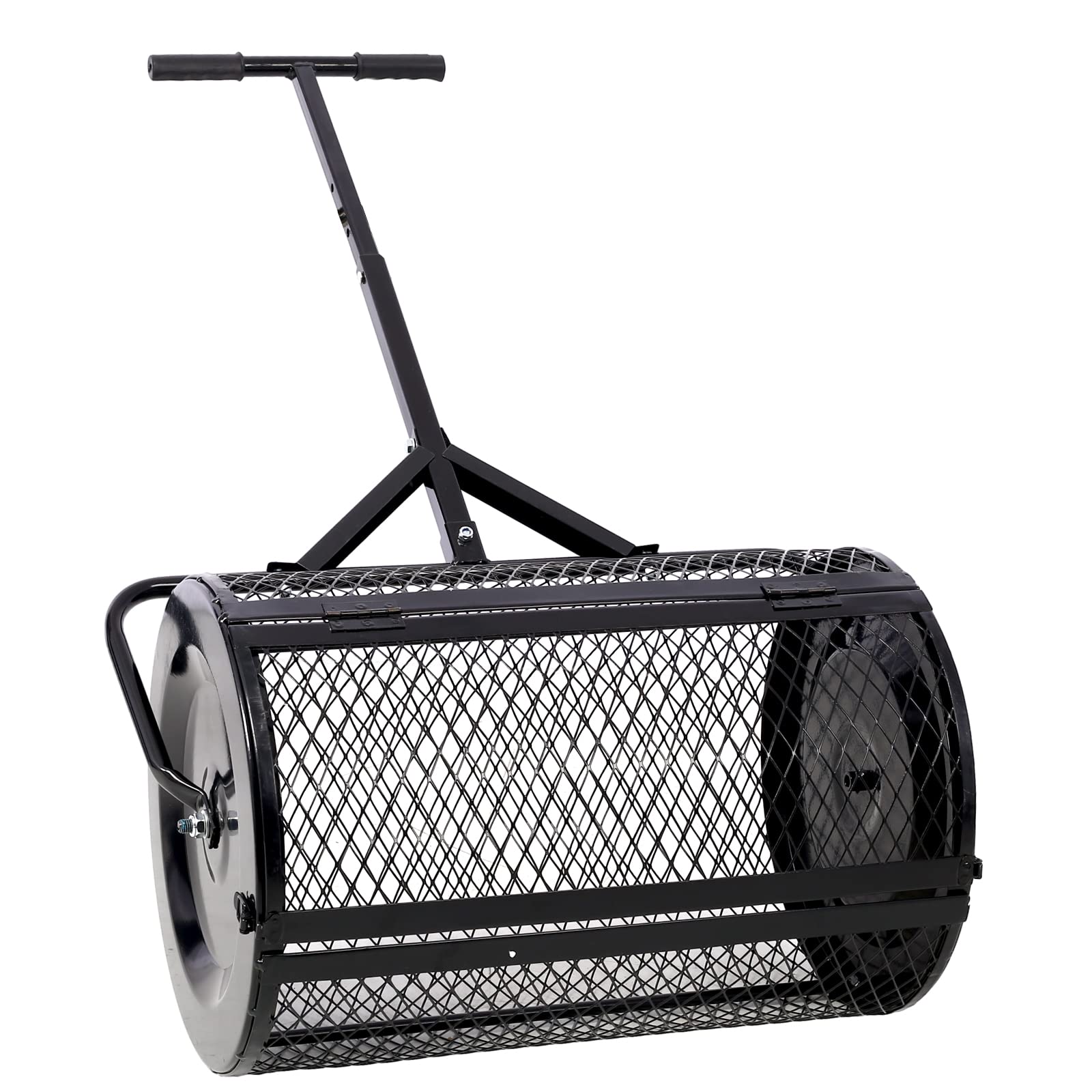 Spandiconcime e spandiconcime per torba, spandiconcime in rete metallica, 2 in 1 ATV e manico a T per piantagione, semina, cura del prato e del giardino, spandiconcime a rulli (24L＂×16W＂×49,6H＂)
