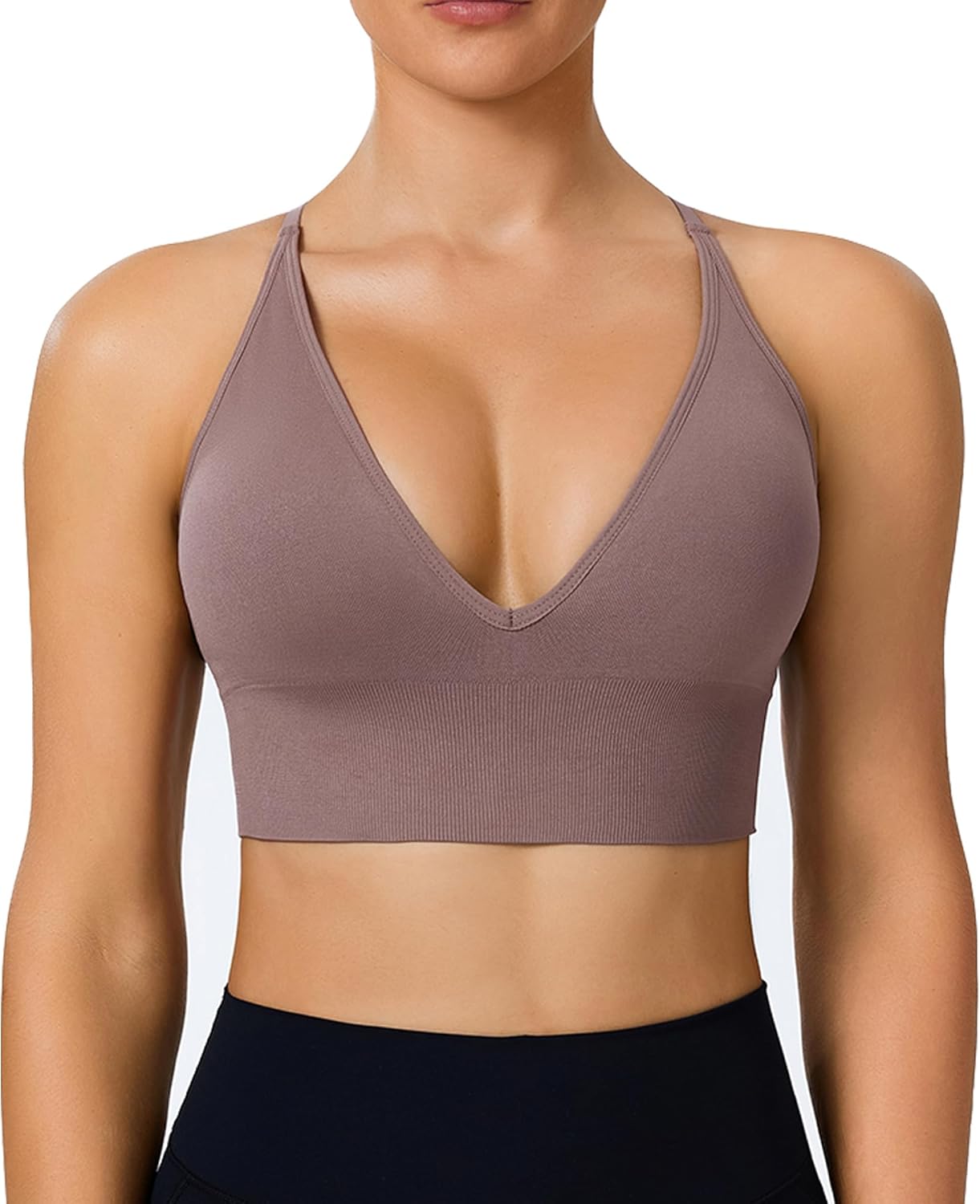BLUELILY Adjustable Deep V Neck Bras 3/5 Pack Sports Bras for Women Padded Seamless Spaghetti Strap Criss Cross Yoga Bras