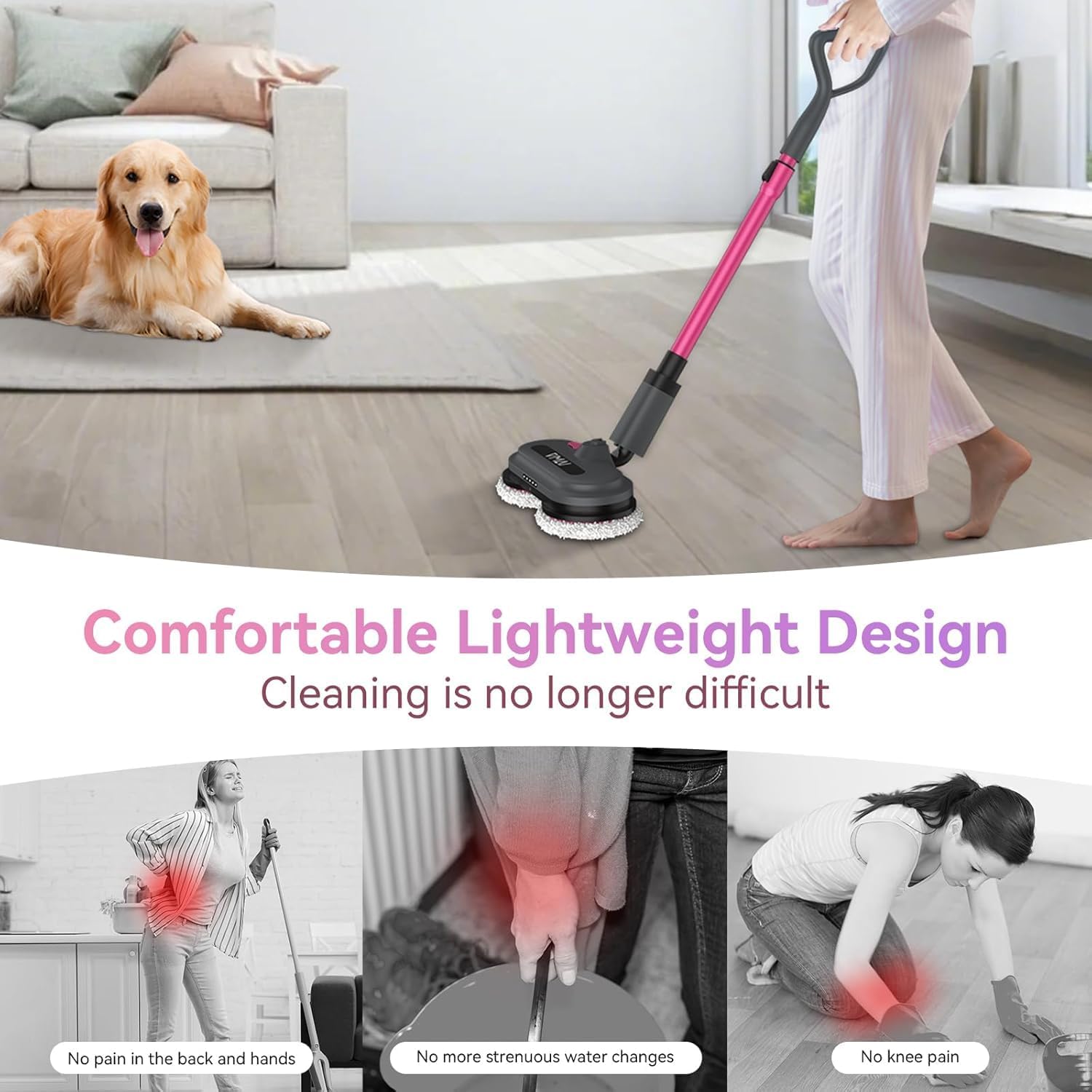 VMAI Cordless Electric Mop for Floor Cleaning, Self-Propelled Spin Mop with LED Headlight & Water Spray, Up to 60 Mins Detachable Battery, 300ML Tank for Hardwood Tile Laminate Marble Floor