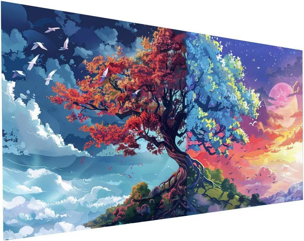 Peinture Diamant Lune 5D pour Salon | Grand Kit Strass Arbre 55x110 cm Décoration Maison