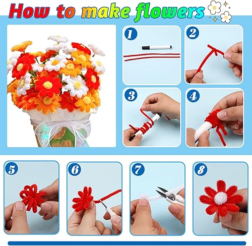 Vista 19 de 100 limpiapipas, limpiapipas para manualidades, creativos para hacer flores, tallos de chenilla, limpiadores de tuberías, flores, suministros