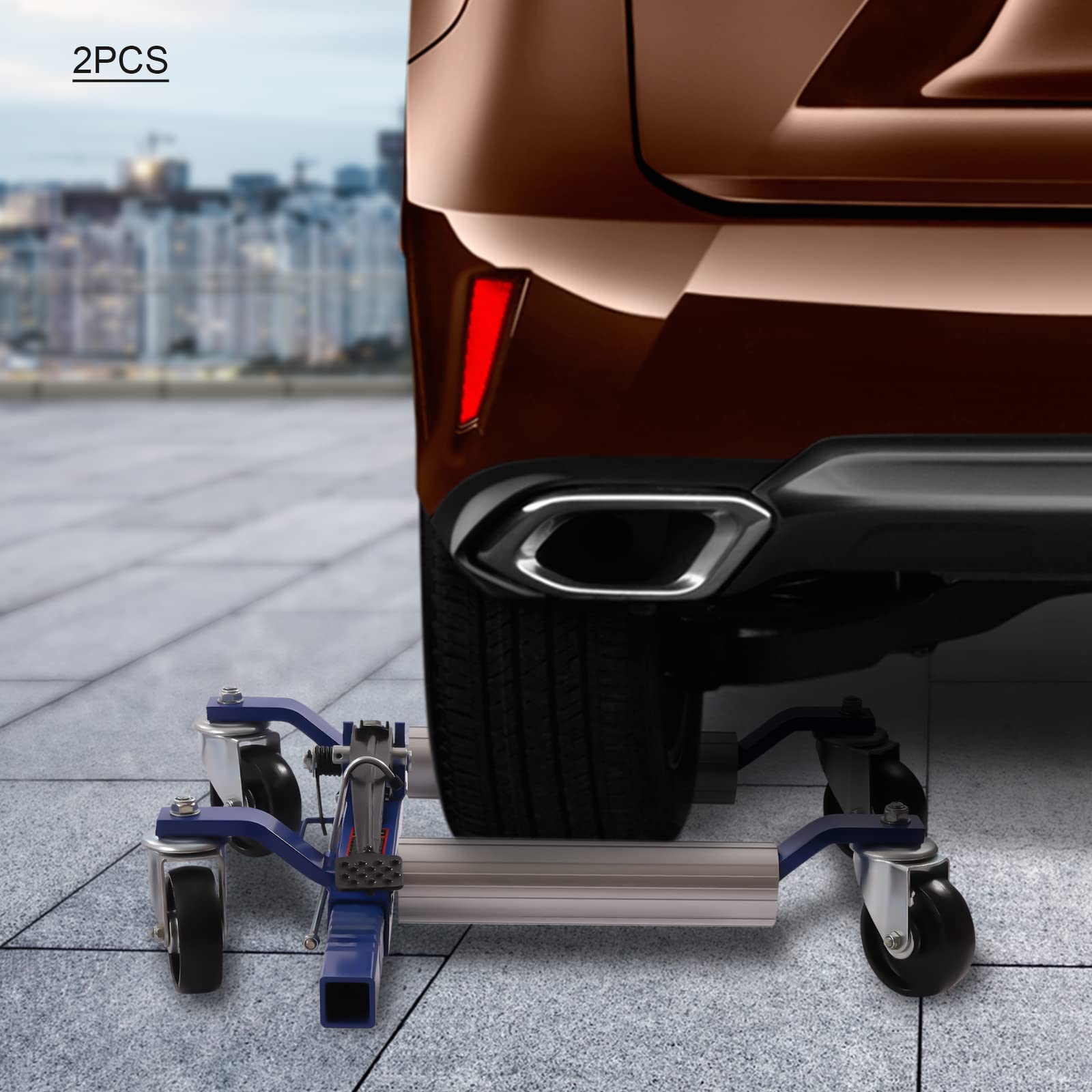 Florchest Car Wheel Dolly, Heavy Duty Self Loading Dolly with Ratcheting Foot Pedal, 1300lbs Capacity,Set of 2,Retractable Range 10.24-22.44in