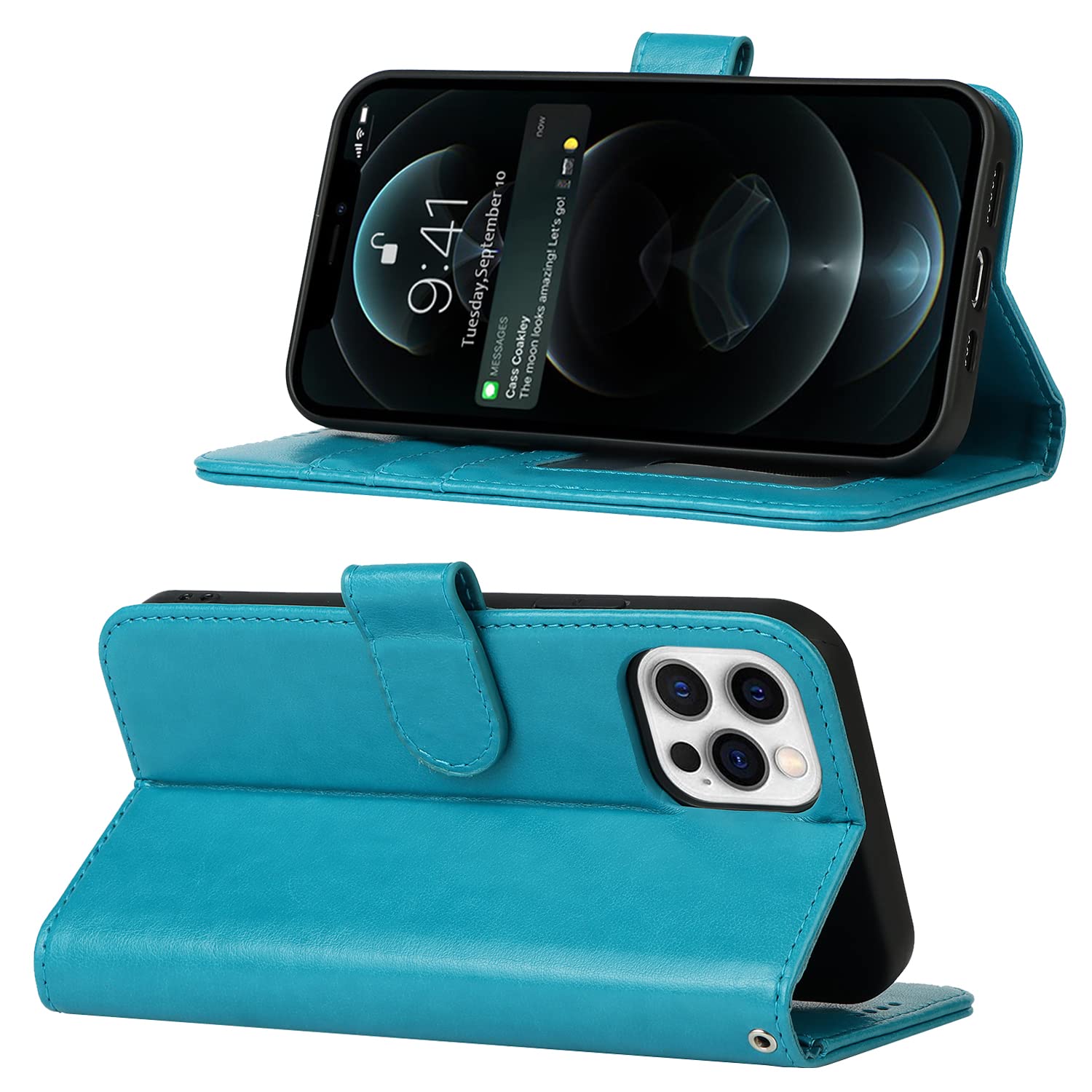ELTEKER Handyhülle iPhone 12, iPhone 12 Pro Hülle, [3 Kartenfächer] [Magnet Verschluss] Leder Eleganter Prägung Schutzhülle Ledertasche Klapphülle Hülle für iPhone 12/12 Pro, Blau
