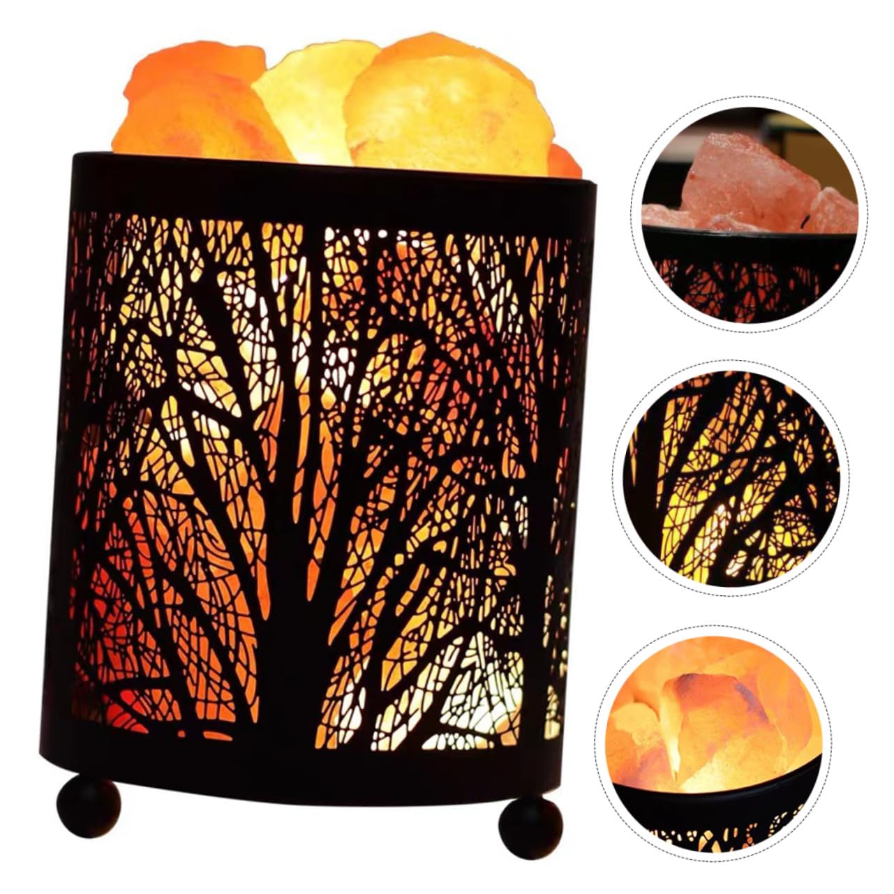 Lampe de Chevet en Sel, Lumière Décorative Cylindrique Noire avec Ampoules