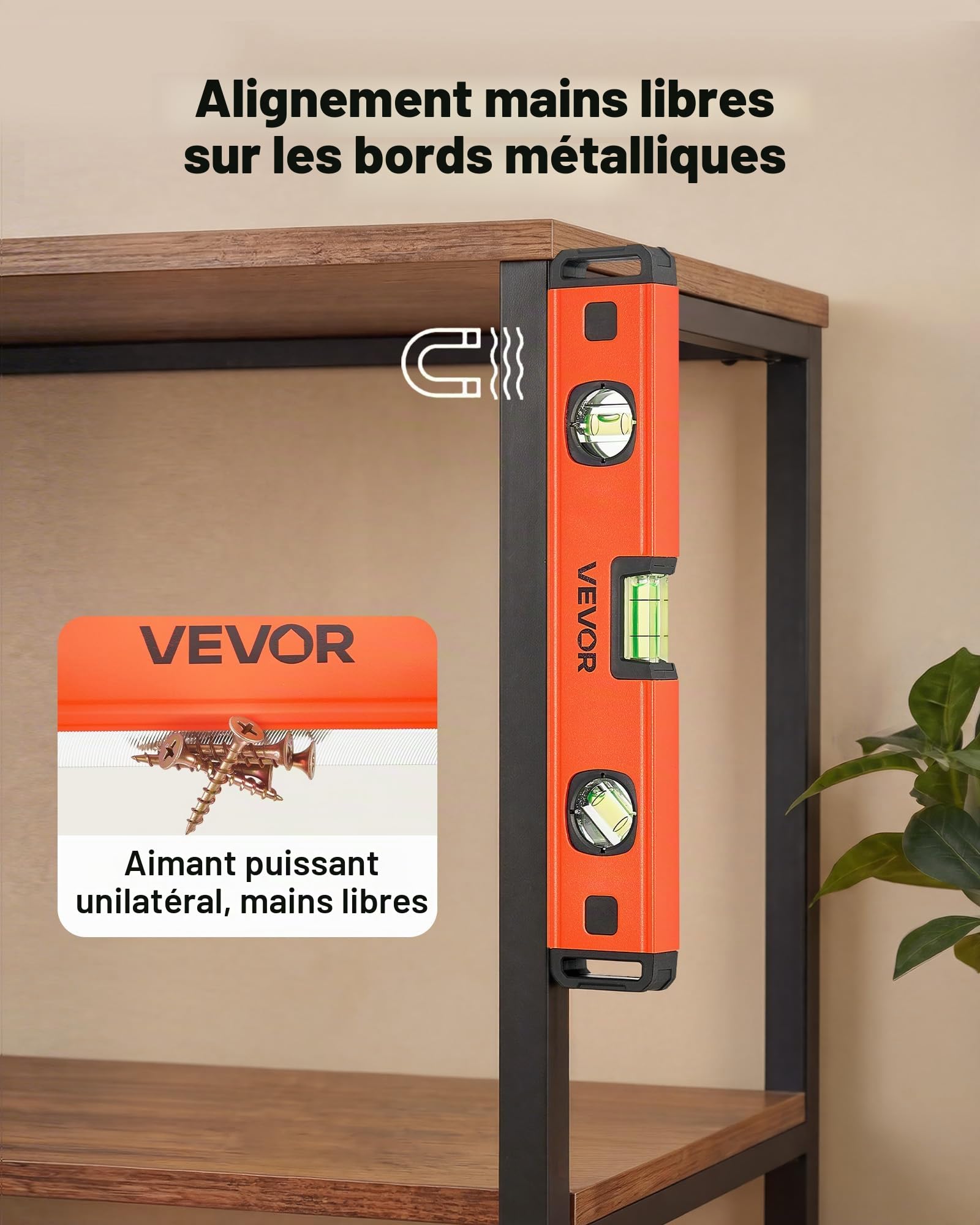 VEVOR Niveau à Bulle Magnétique Lot de 4, 120, 300, 600 et 1000 mm, Niveau Torpédo en Alliage d'Aluminium pour Construction et Rénovation, avec 3 Fioles Vertes, Trou de Suspension et Structure Caisson