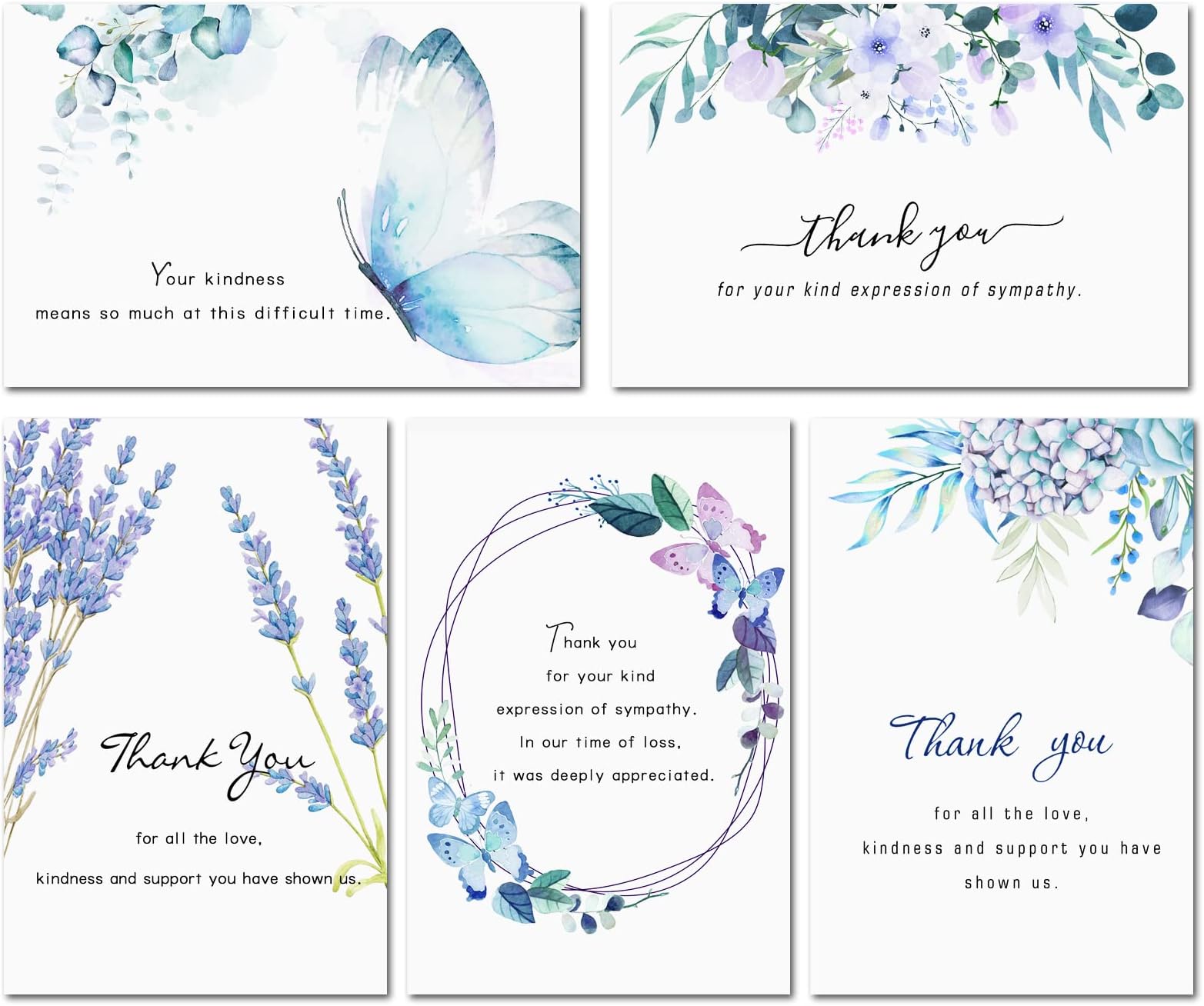 50 Pack Funeral Thank You Cards with Envelopes, Stickers & Message Inside, 4×6 in Watercolor Flowers Butterflies Bereavement Sympathy Thank You Cards for Funeral Family Friends Loved Ones Celebration of Life