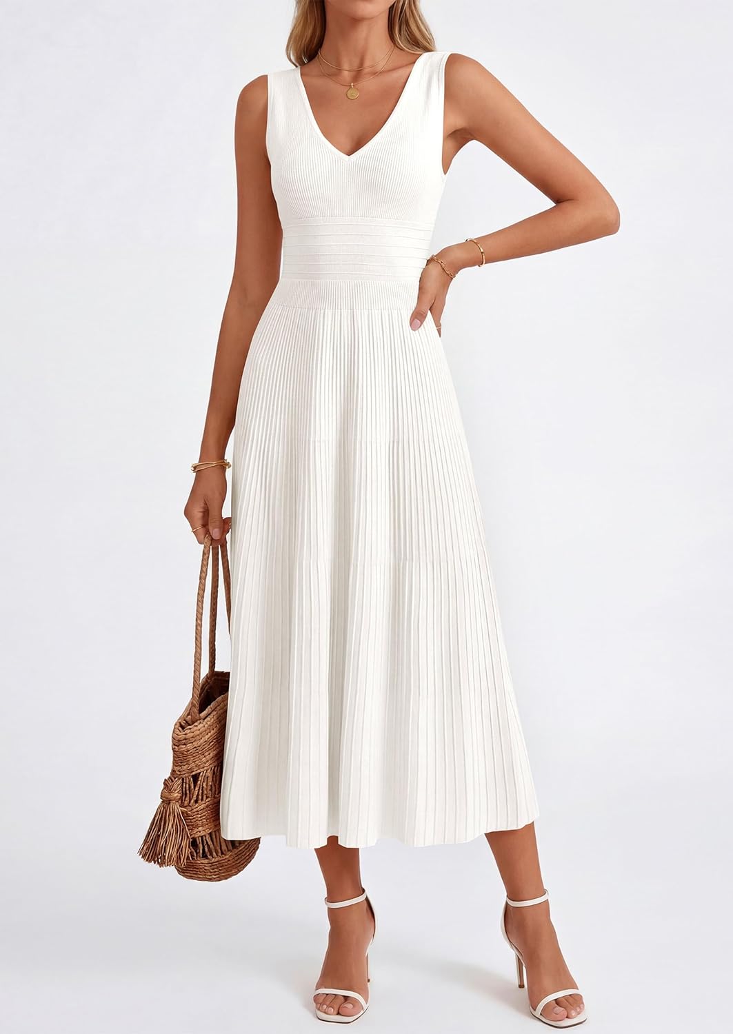 PRETTYGARDEN Summer Dresses for Women 2026 Spring Sleeveless V Neck Knit A Line Casual Midi Cocktail Wedding Guest Dress - Image 2