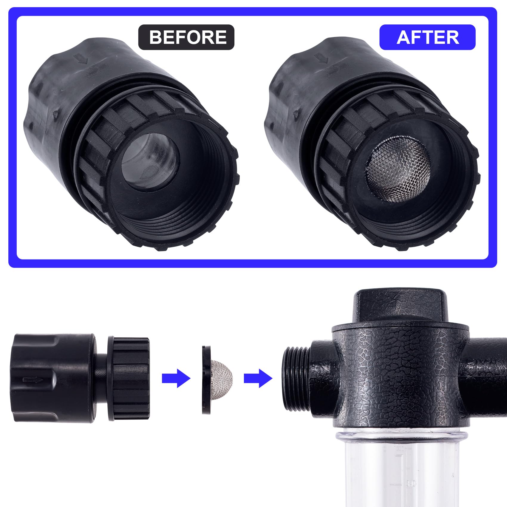 Prise D'Eau Pour Camping-Car Avec Clapet Anti-Retour - Raccord 3/4" NH Vers 1/2" NPT - Blanc/Noir