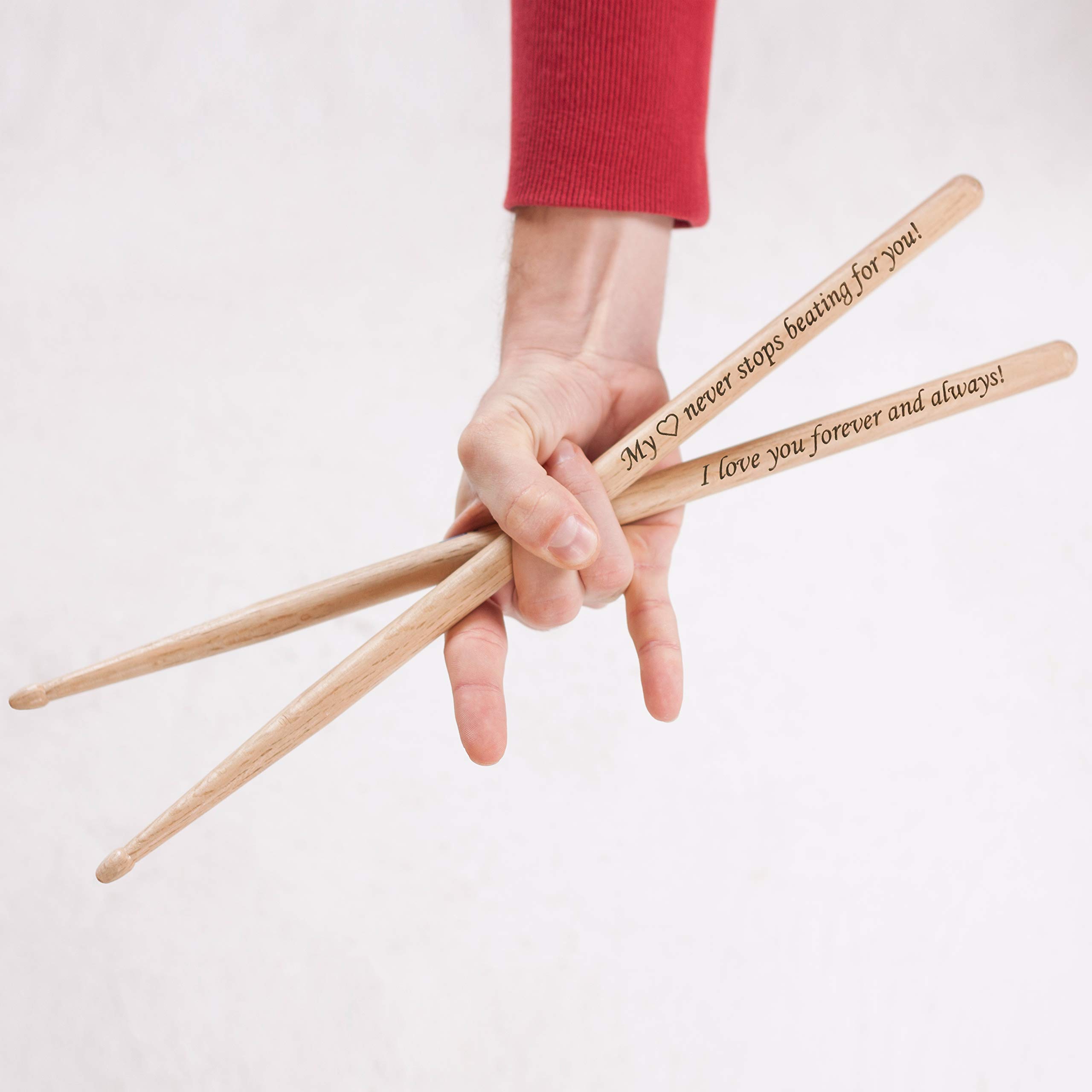 Baquetas de madera grabadas, 1 par, regalo para bateristas, hombres, músicos, padrinos de boda, gran idea de regalo para novio, marido, día de San Valentín, letrero de madera de nogal natural (My