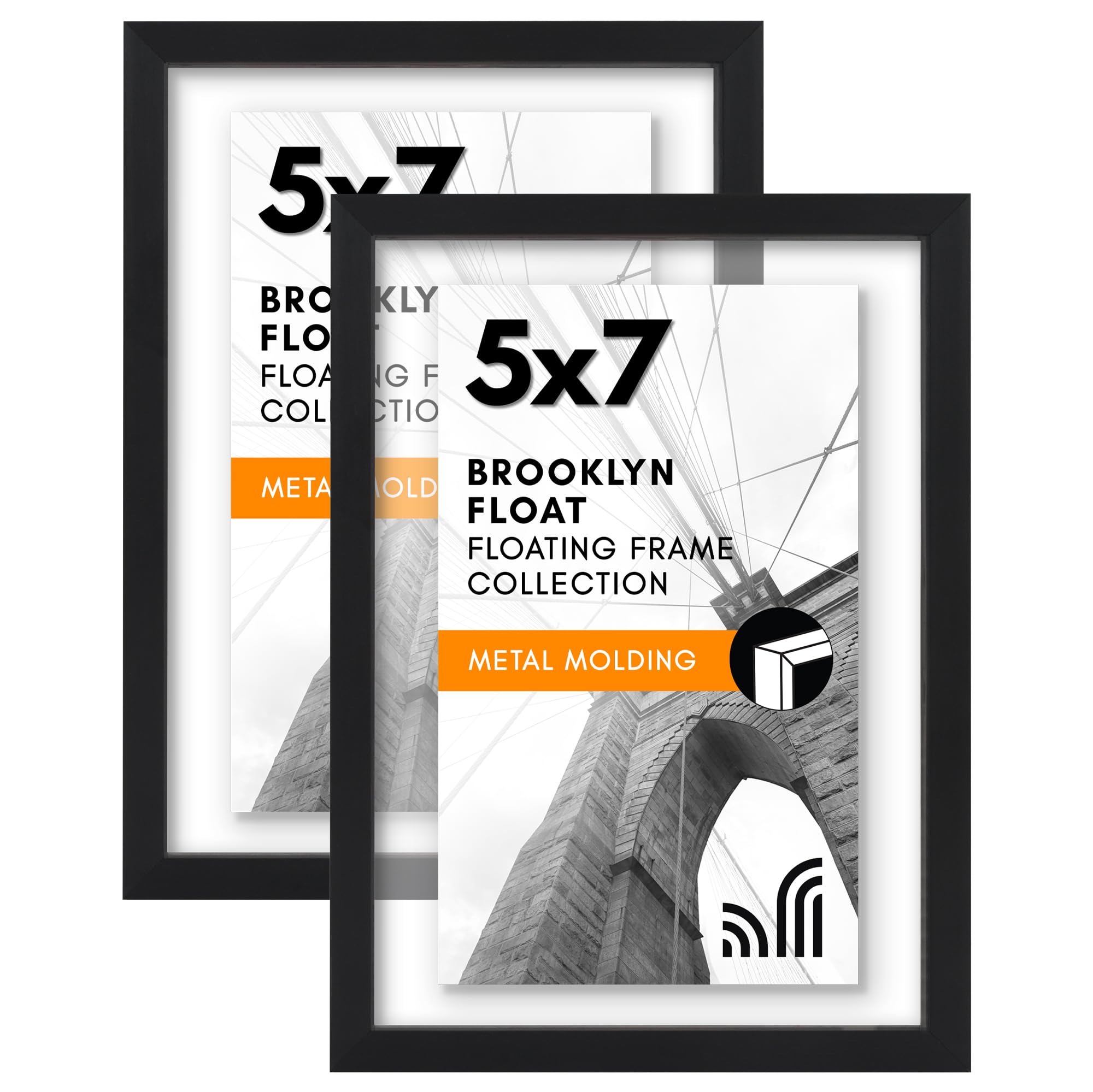 Americanflat Aluminum 5x7 Floating Picture Frame with Shatter-Resistant Glass - Set of 2 - Use as 5x7 Frame or 4x6 Picture Frame - Signature Float Collection - Photo Frame for Wall Display - Black