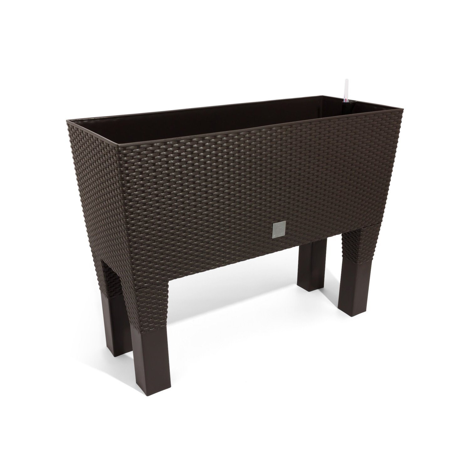 Jardinera alta rectangular 30 litros con autorriego color ocre oscuro 60 x 25 x 46 cm con patas