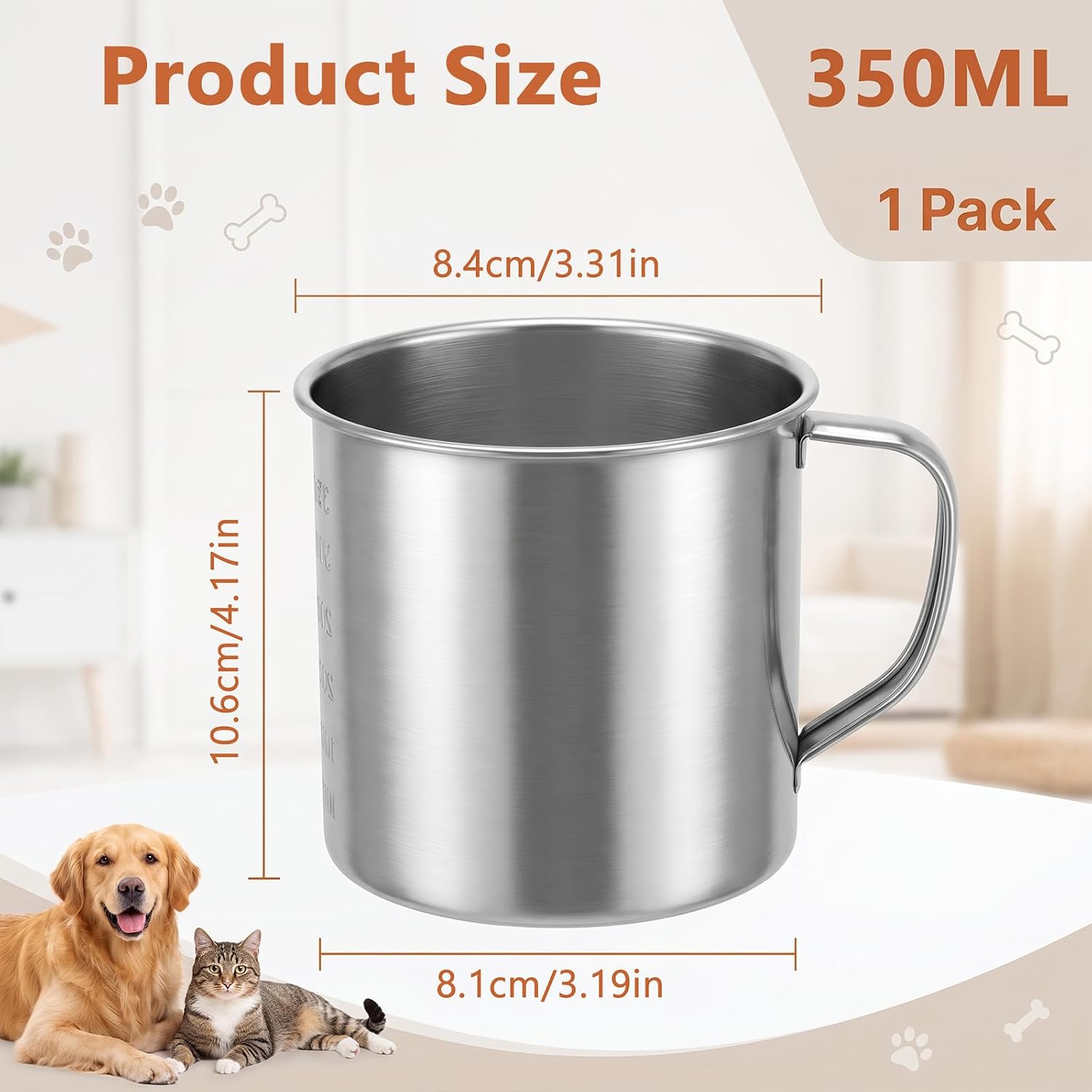 Dog Food Measuring Cup 1.5 Cup Pet Food Scoop 304 Stainless Steel