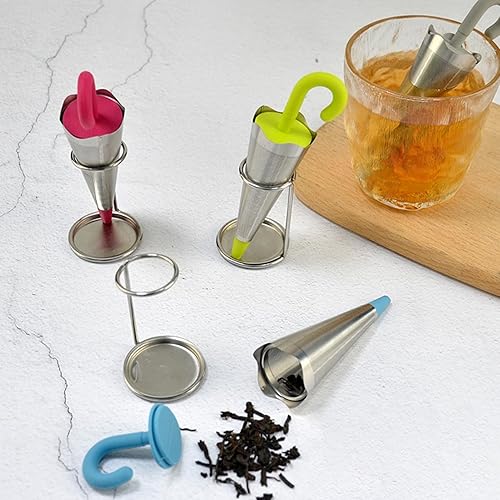 Miniatura 3 de Umbrella Tea Infuser 4PCS Reusable Cute Tea Diffuser with Drip Tray Stainless Steel Fine Mesh Loose Tea Infuser with Silicone Lid for Tea Cups Mugs