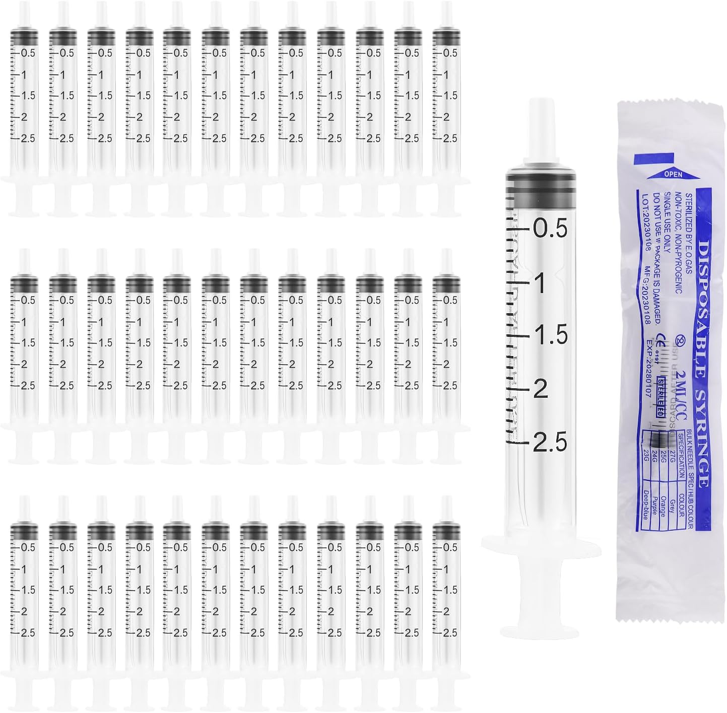 Pet Feeding Syringe Sterile Package - 36Pcs 2ML Plastic Colostrum Syringe with Sealing Cap, No Needle Plastic Feeding Syringes for Liquid Measuring Tools, Labs, Animal Feeding, Dispensing, Watering