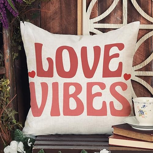 Miniatura 3 de Love Vibes - Funda de almohada romántica rosa para el día de San Valentín boda compromiso aniversario funda de cojín cuadrada decoración del hogar