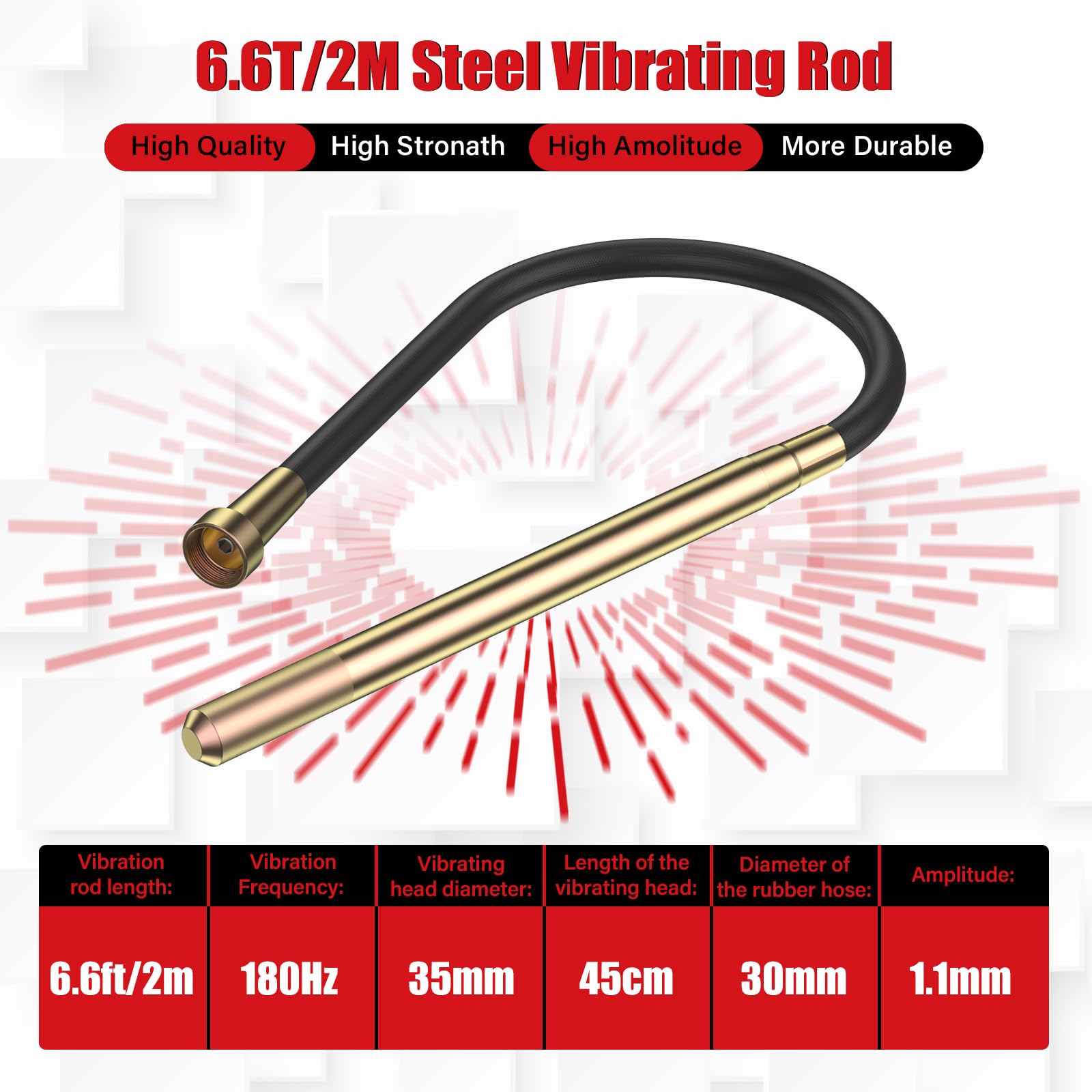 IMAYCC 1300W Vibratore per Calcestruzzo, Vibratore da Costruzione Elettrico, 4300 giri/min, Lunghezza asta Vibrante 2m, Diametro albero Vibrante 35mm，per Strade, Tunnel, Ponti, Case, ecc.