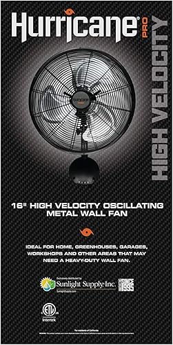 Miniatura 8 de Hurricane Ventilador de Pared de Metal Oscilante Pro de Alta Velocidad con 3 Velocidades, Negro, 16" - Unidad de Enfriamiento de Aire Eléctrica con