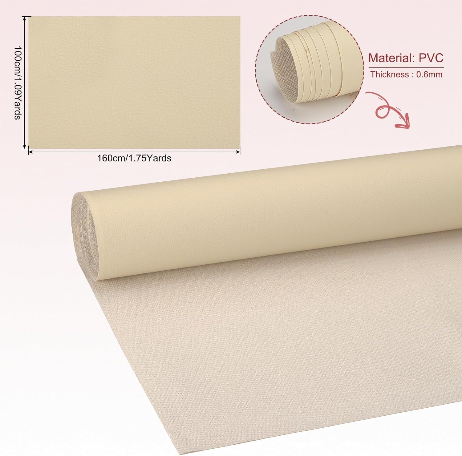 PATIKIL 63x39.4in Faux Leather Sheets, Faux Leather Fabric Sheets Vinyl Fabric Synthetic Soft Waterproof PVC for Replacement Upholstery Car Furniture Sofa Boat Marine, Beige