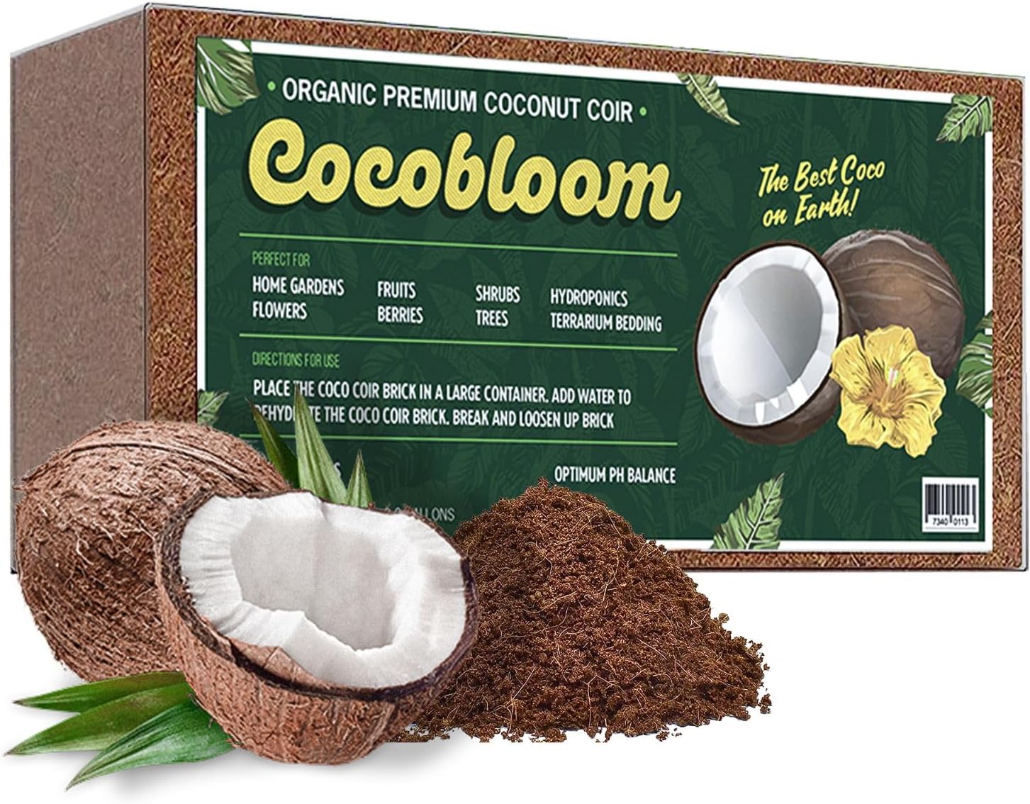 Organic Coco Coir - Coco Bloom by GROWVIDA - Low EC & PH Levels - Growing Medium for Plants, Vegetable Gardens, Herbs and More - Indoor & Outdoor - 1.4LB Each Brick = 2.2 GALLONS (1 Coco Coir Brick)