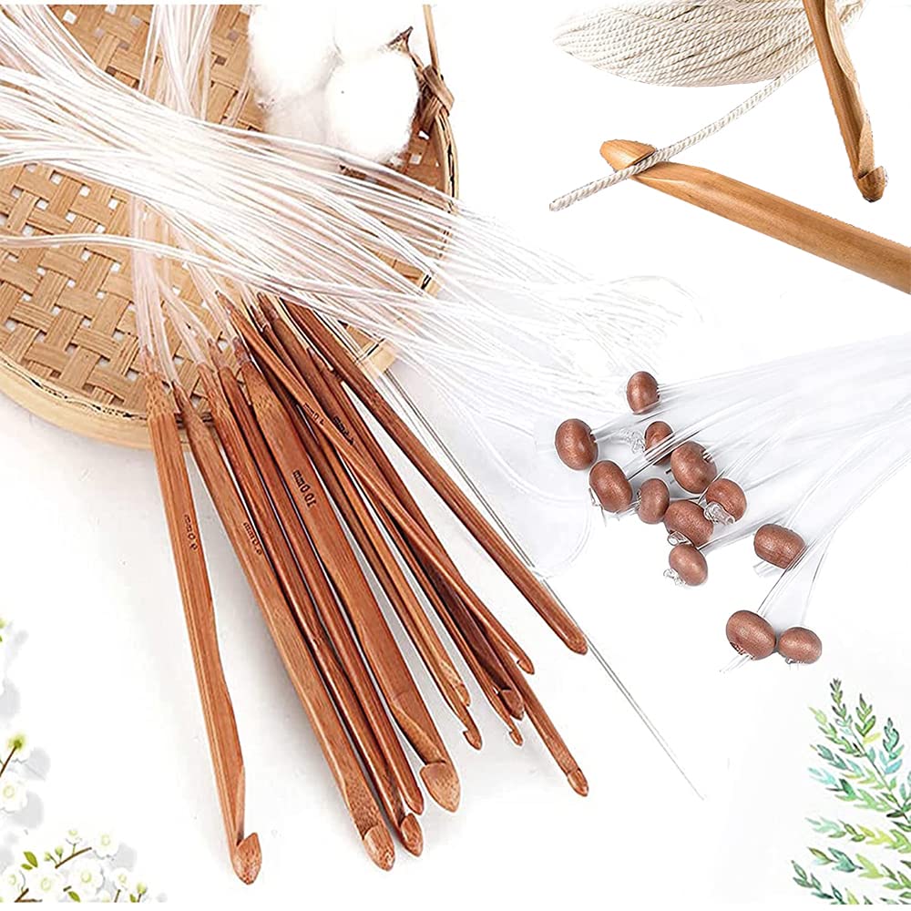 12 PCS Aiguilles Crochet En Bambou Set(taille 3-10 Mm) Crochets Tricot Afghan Tunisien Long Aiguilles Tricoter Circulaires Avec Câble En Plastique
