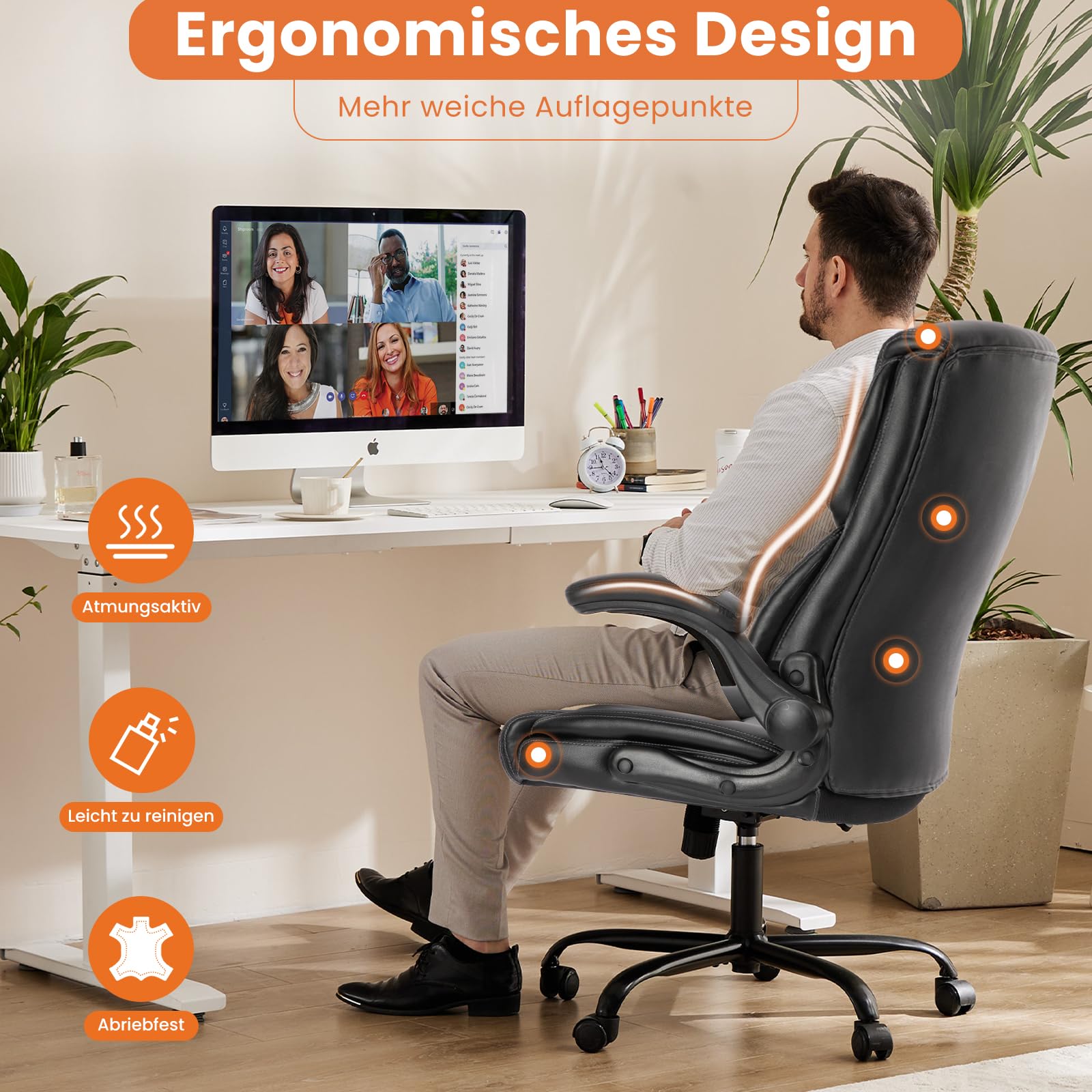 Sweetcrispy Ergonomischer Büroschreibtisch Computer Spielstuhl Sedia da Tavolo con Schienale Alto, con braccioli ribaltabili, Metallo, Nero, 1 Set
