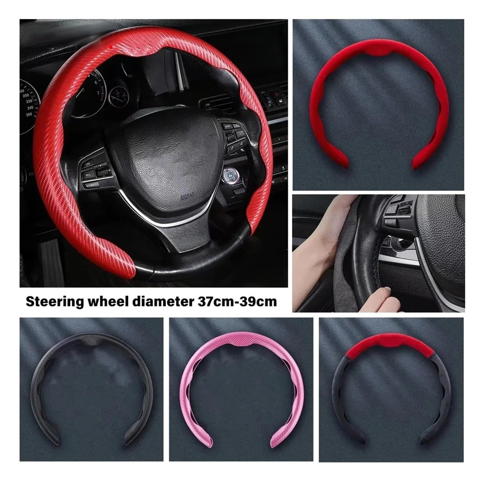 Cubre Volante Coche Funda Volante Coche 38 Cm Y 15 Pulgadas Grosor Piel Fina Antideslizante Transpirable Accesorios Decorativos Volante Funda Volante Coche(Carbon Fiber Red)