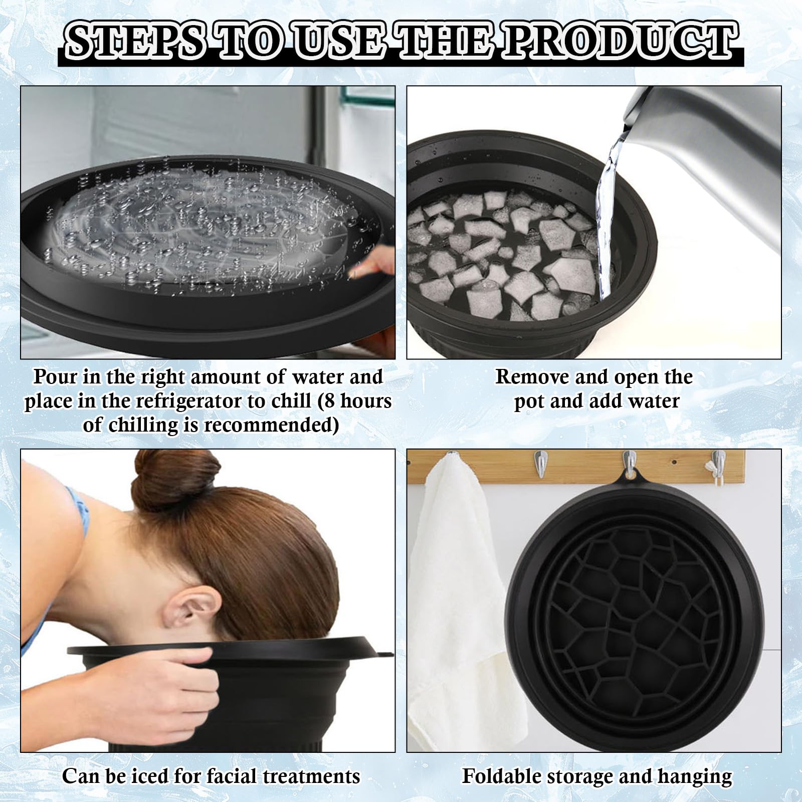 Bol de bain à glace pliable en silicone pour le visage Refroidissement rapide Bac à glace pliable Lavabo à glace pour le visage Refroidissement rapide Bassin de lavage pour soulager le