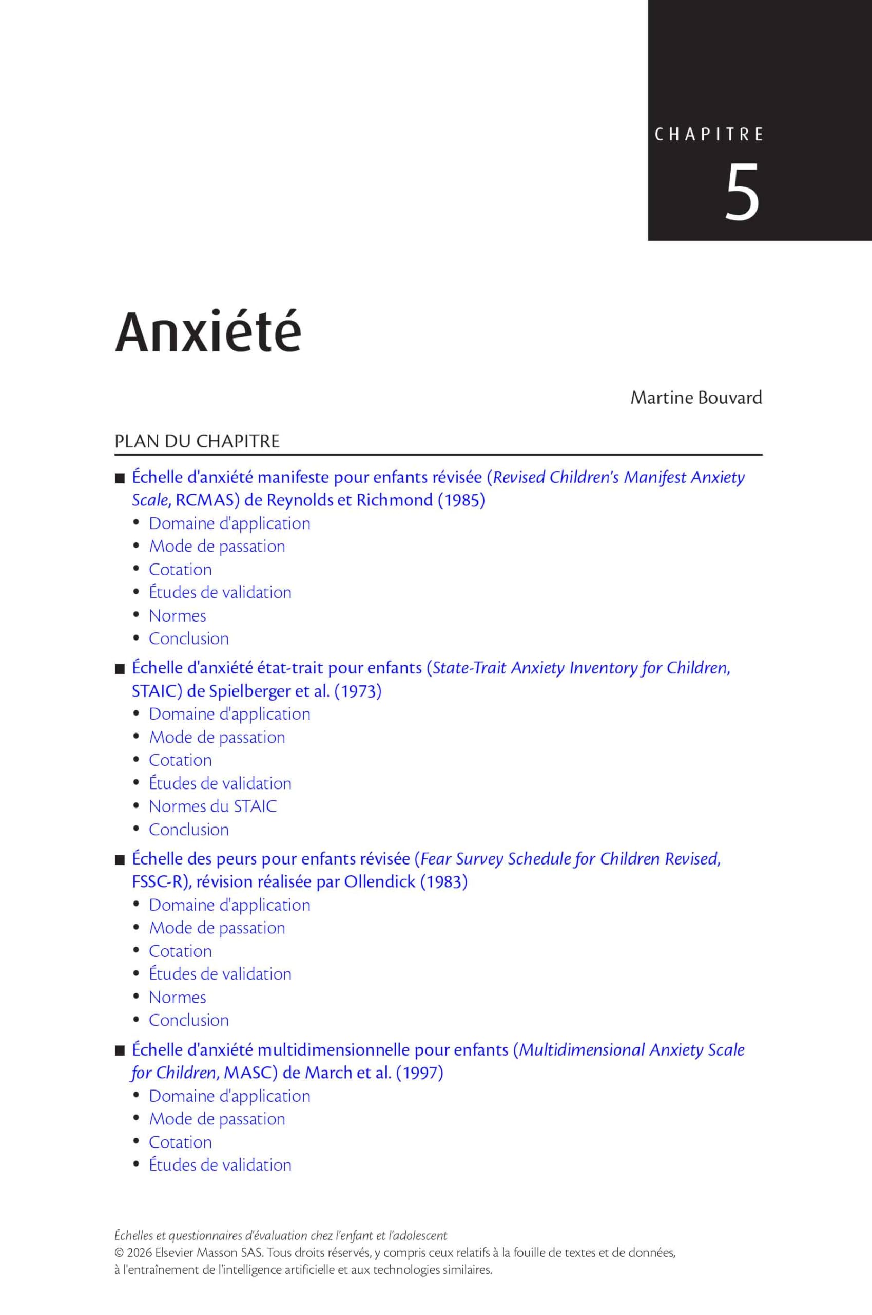 Echelles et questionnaires d'évaluation chez l'enfant et l'adolescent