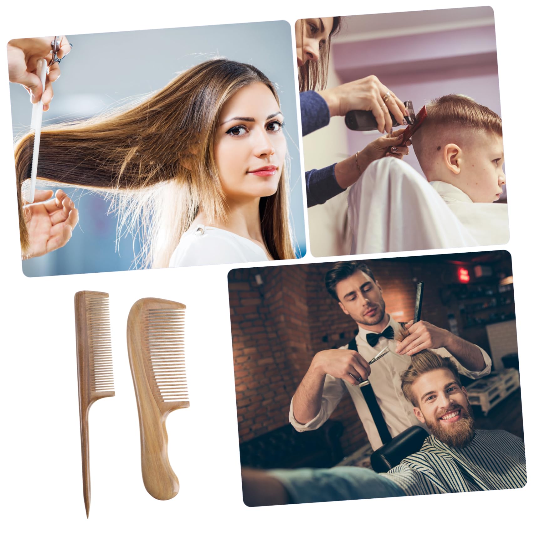2piezas Peines Para Peinar El Cabello De Sándalo Diseño De Dientes Anchos Mango Puntiagudo Portátil