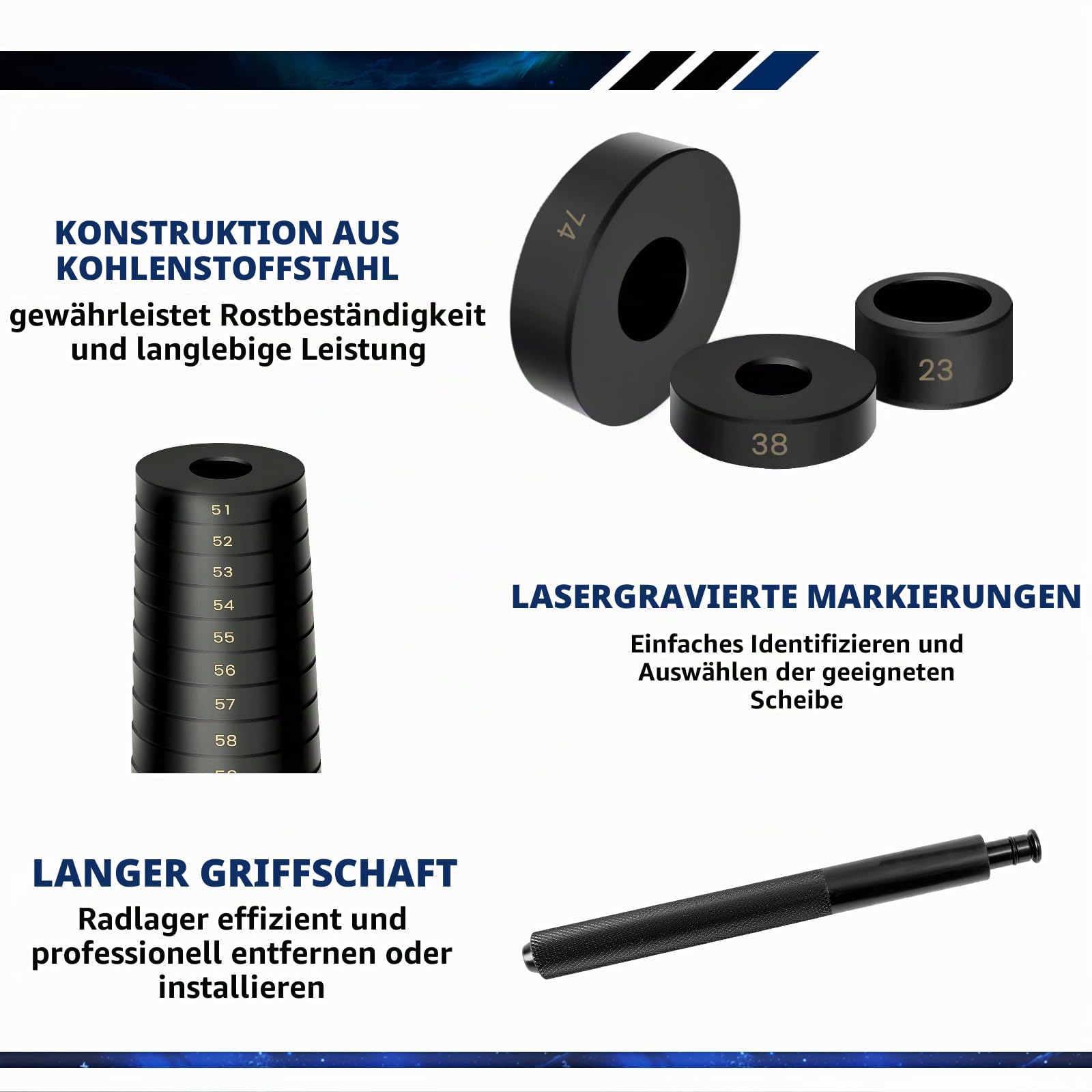 ATPEAM Radlager Druckstück Treibsatz 52tlg, Buchsenlager und Dichtungstreiber Set